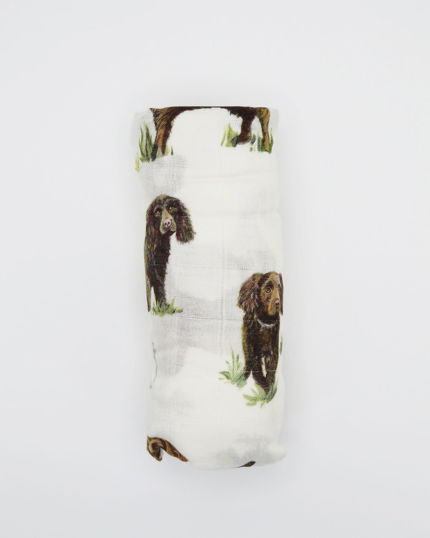 Soft baby swaddle made from organic cotton and bamboo featuring adorable Boykin Spaniel print