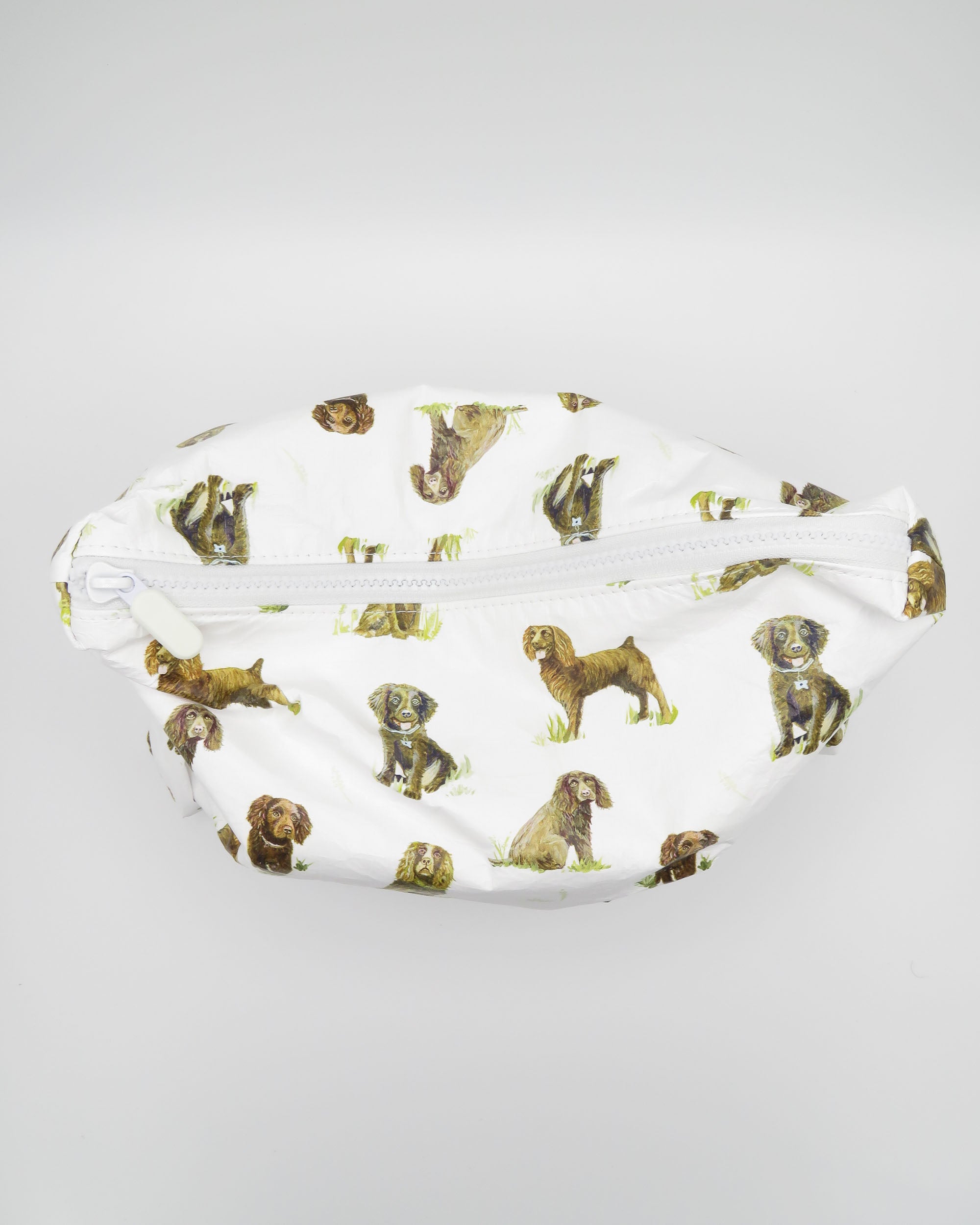 Beaufort Boykins print pouch made from white water-resistant material, ideal for travel or storage.