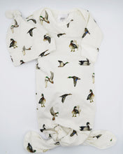 Load image into Gallery viewer, Diving Ducks - Newborn Gown + Hat