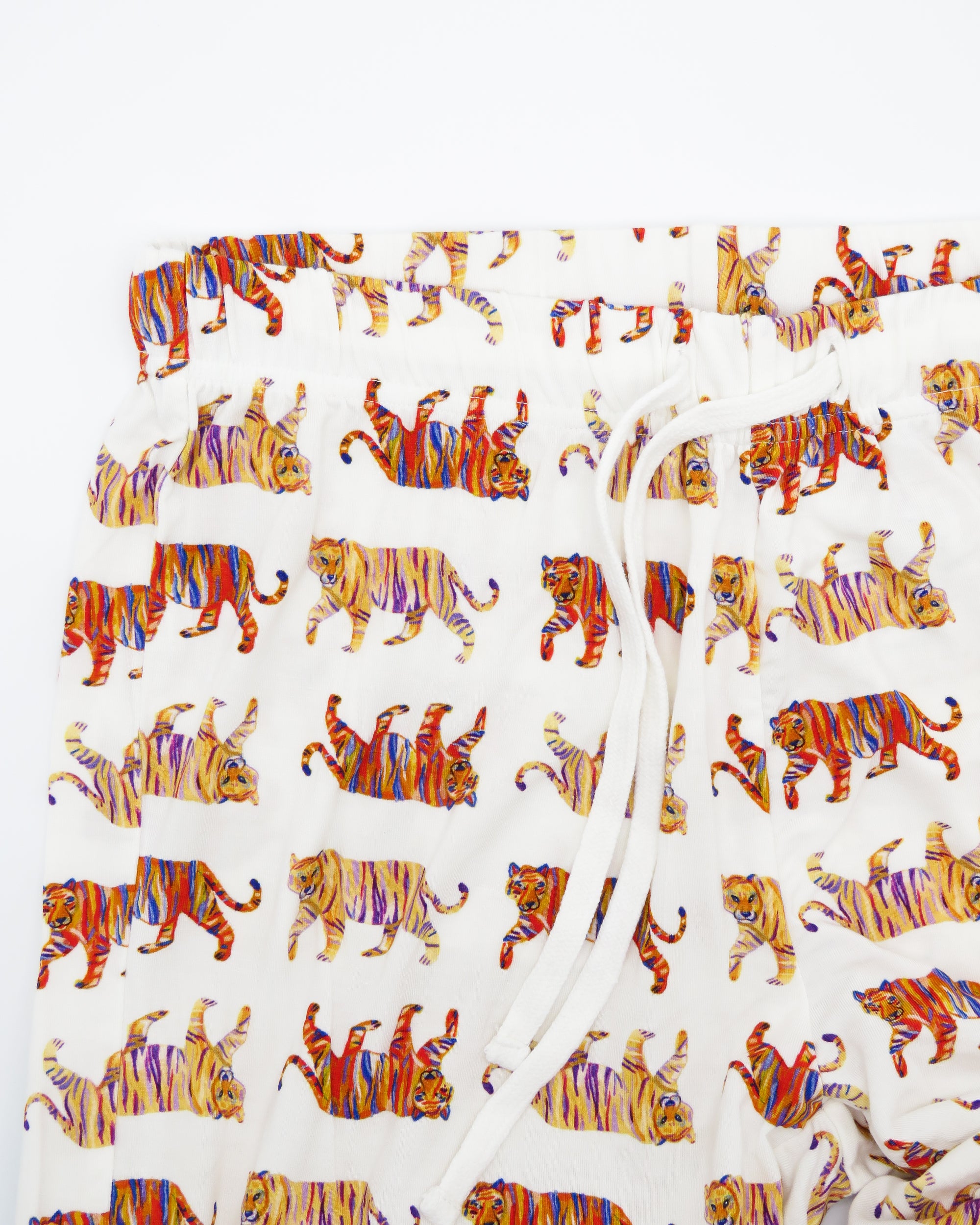 Sleepwear or loungewear - Soft, white, unisex easy tiger print pajama pants for adults.