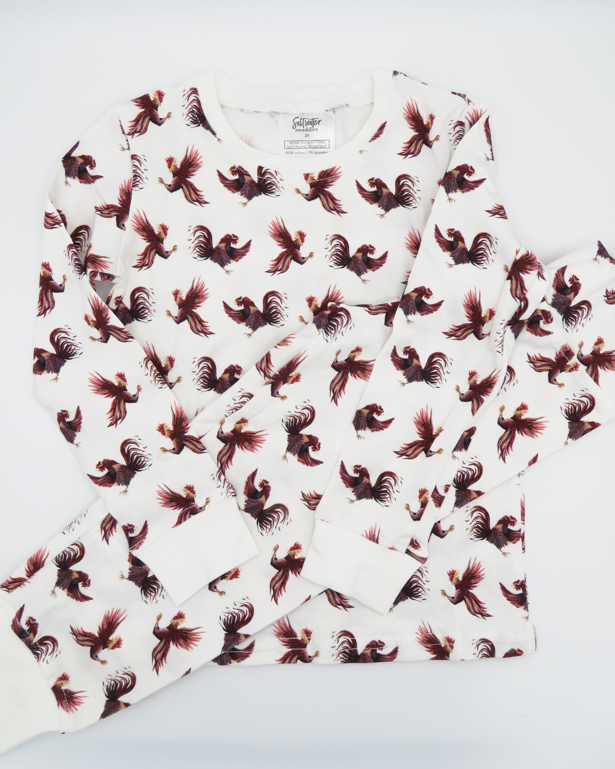 White Gamecock print kids pajamas, designed for football season, sleepovers, lounging, and everyday playtime adventures.