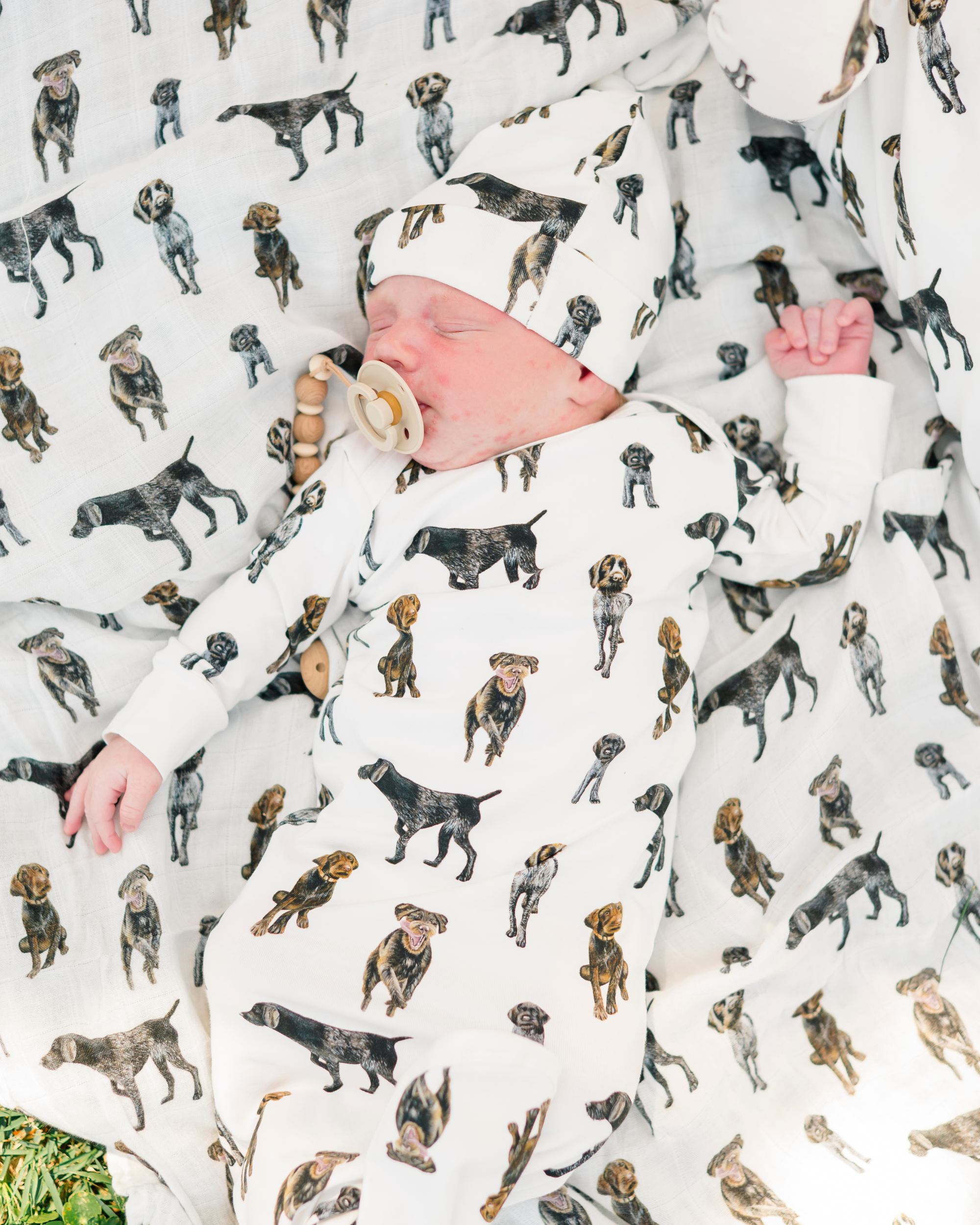 German Wirehaired Pointer print newborn gown and matching hat set for baby boys and girls