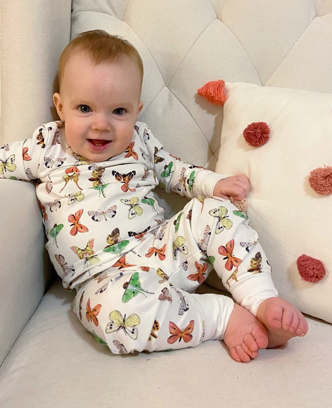 Two-piece children’s pajama set featuring butterfly design