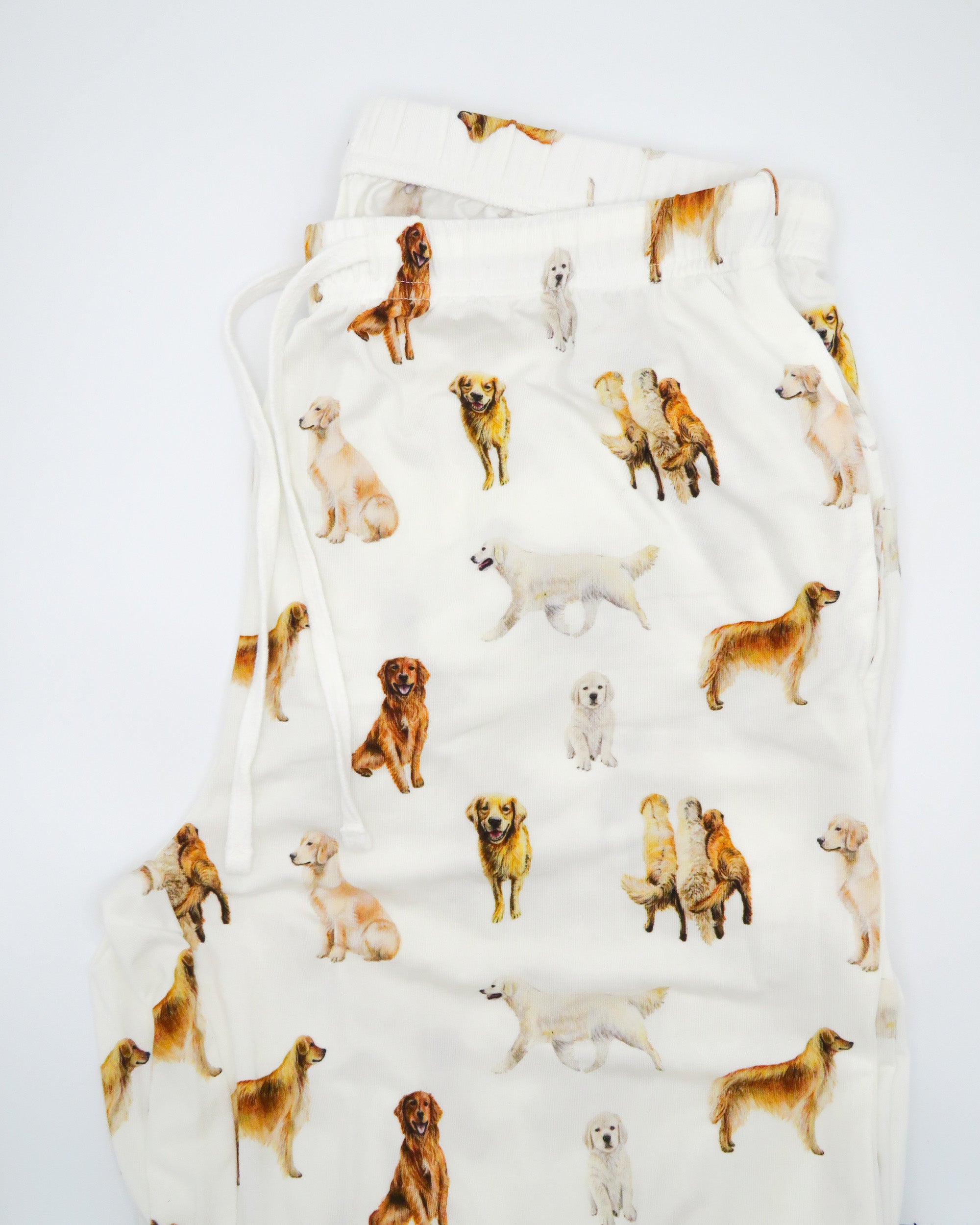 Unisex loungewear pants featuring golden retriever dog pattern perfect for dog lovers