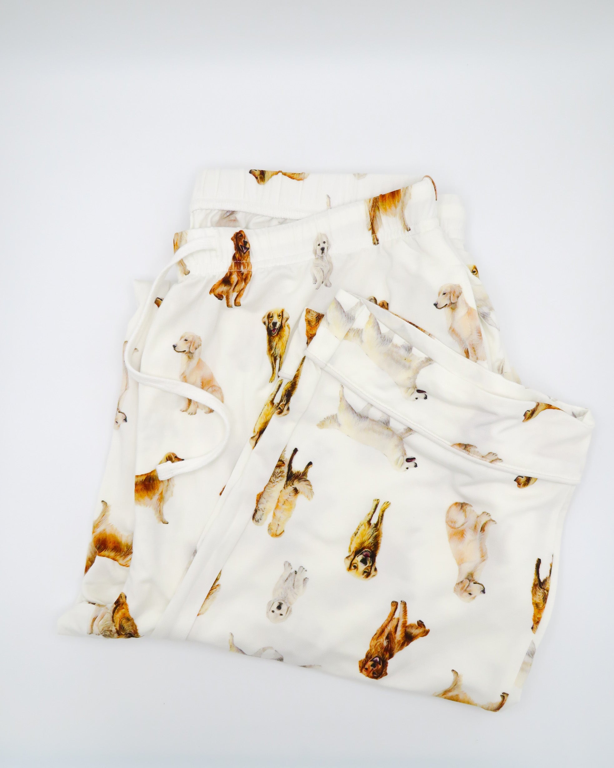 Unisex loungewear pants featuring golden retriever dog pattern perfect for dog lovers