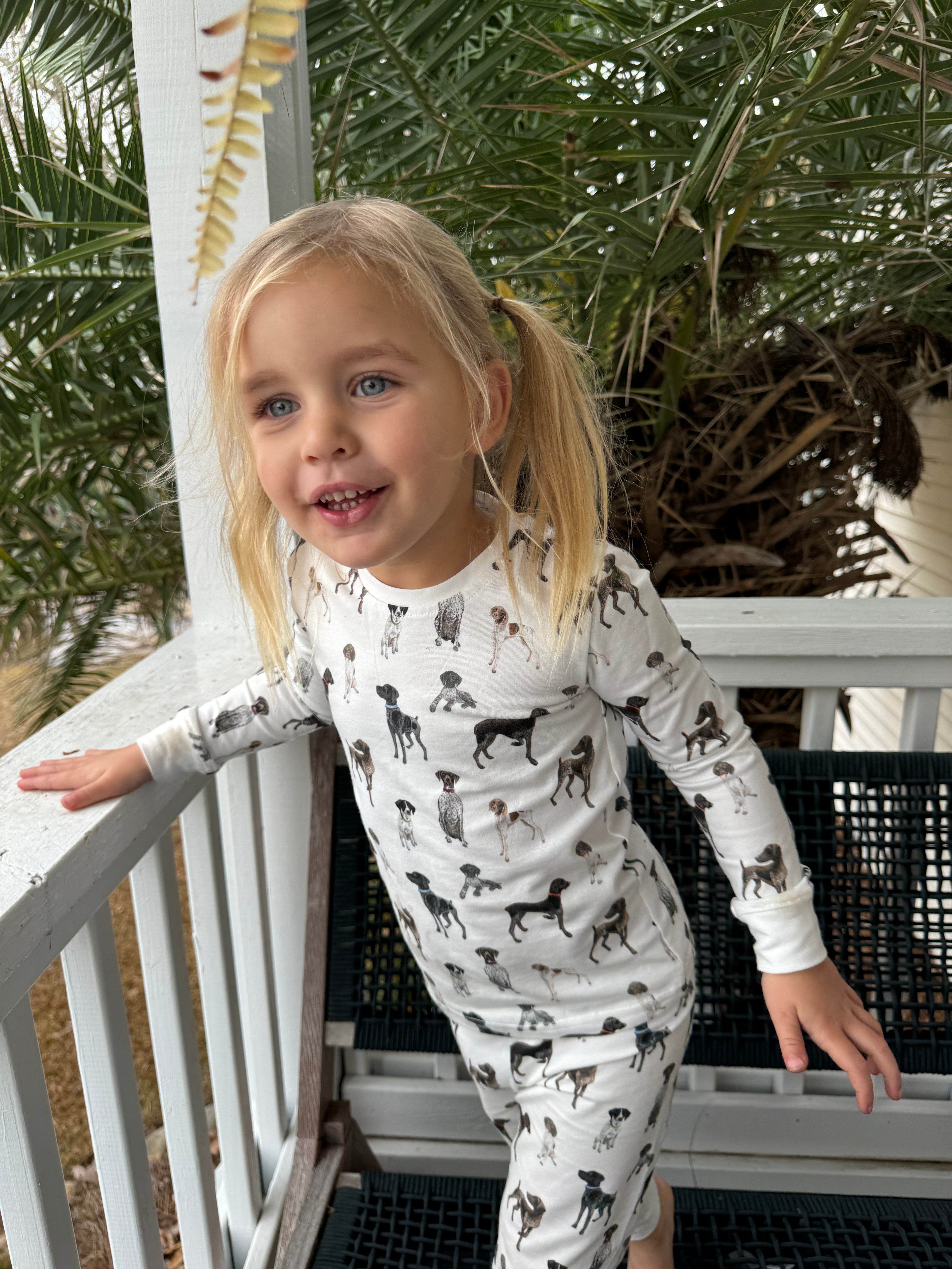 German Shorthaired Pointer pajamas for kids in a playful print