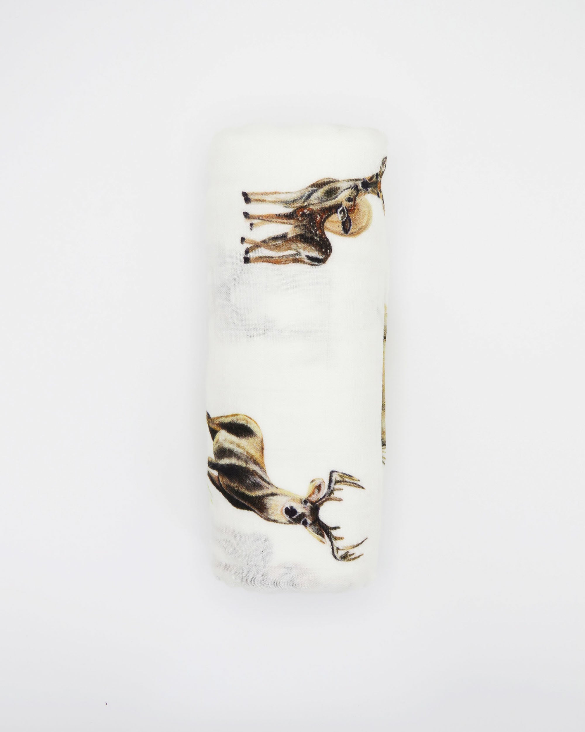 Little Fawn, Big Yawn Deer hand-painted swaddle with bucks, does, and fawn, perfect for your little sportsman or sportswoman, made from soft 30% white organic cotton and 70% bamboo blend.