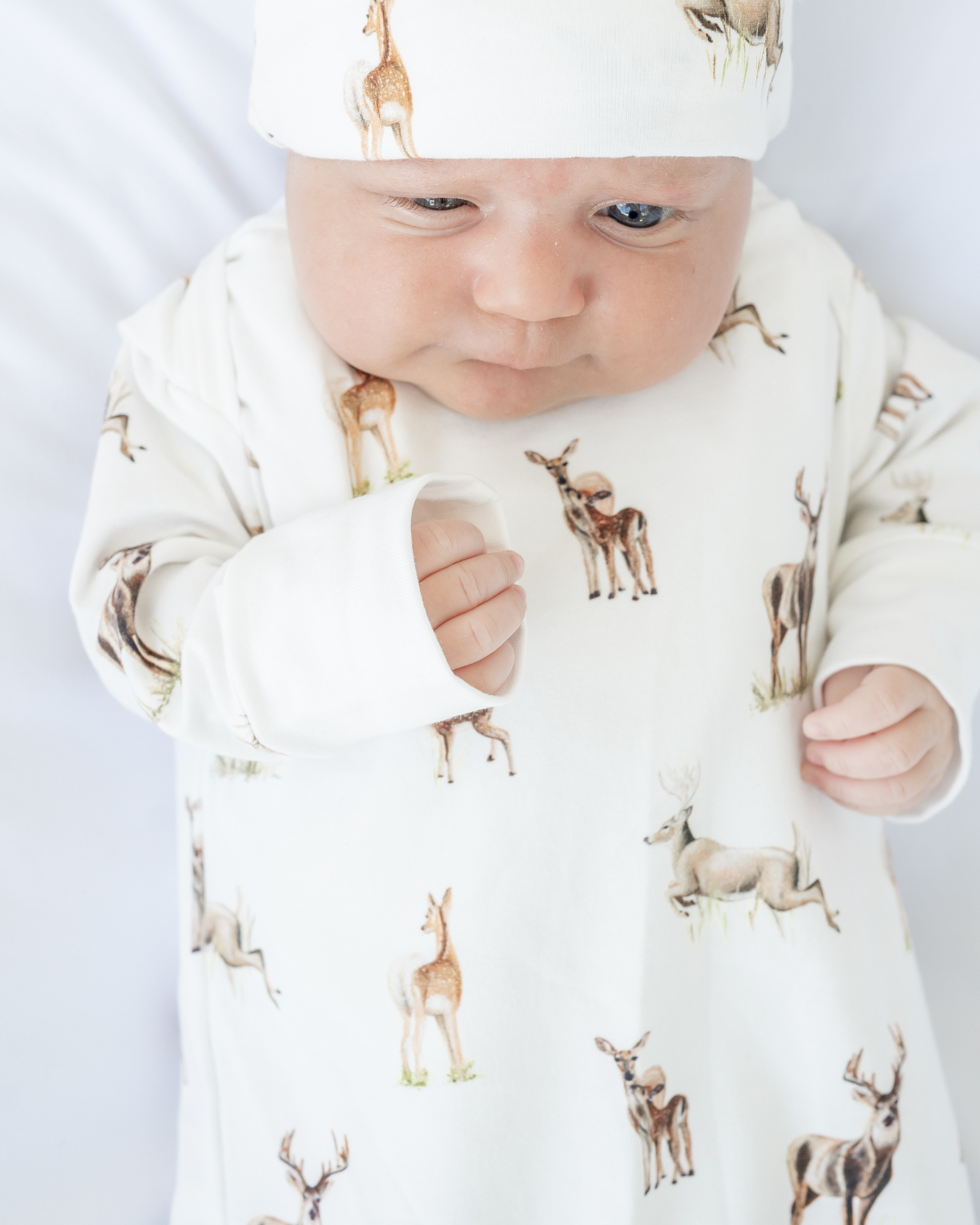 Little Fawn Big Yawn Deer Print Soft Newborn Outfit with Matching Hat