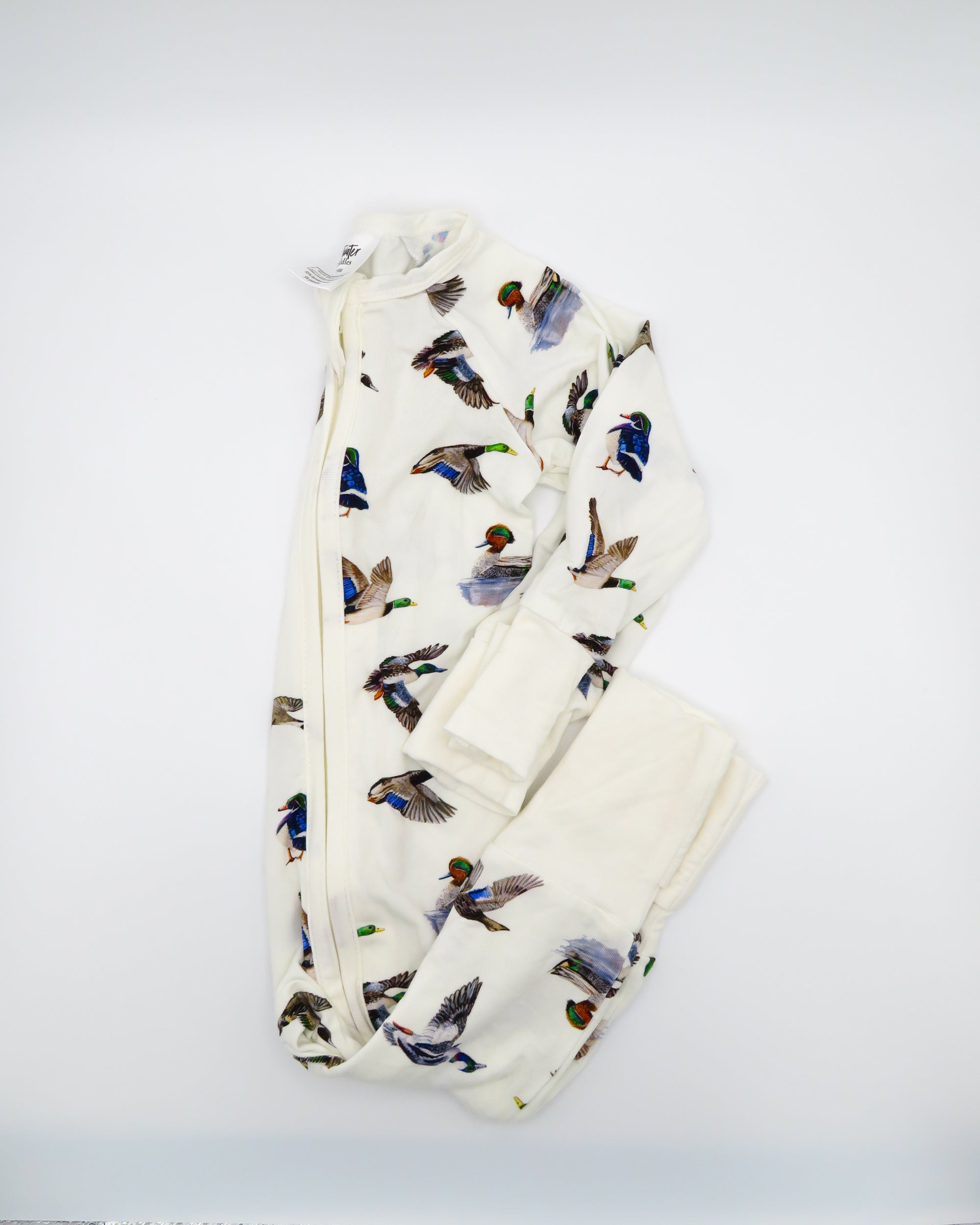 Unisex duck-print convertible zip footies for babies, designed for comfort and breathability.