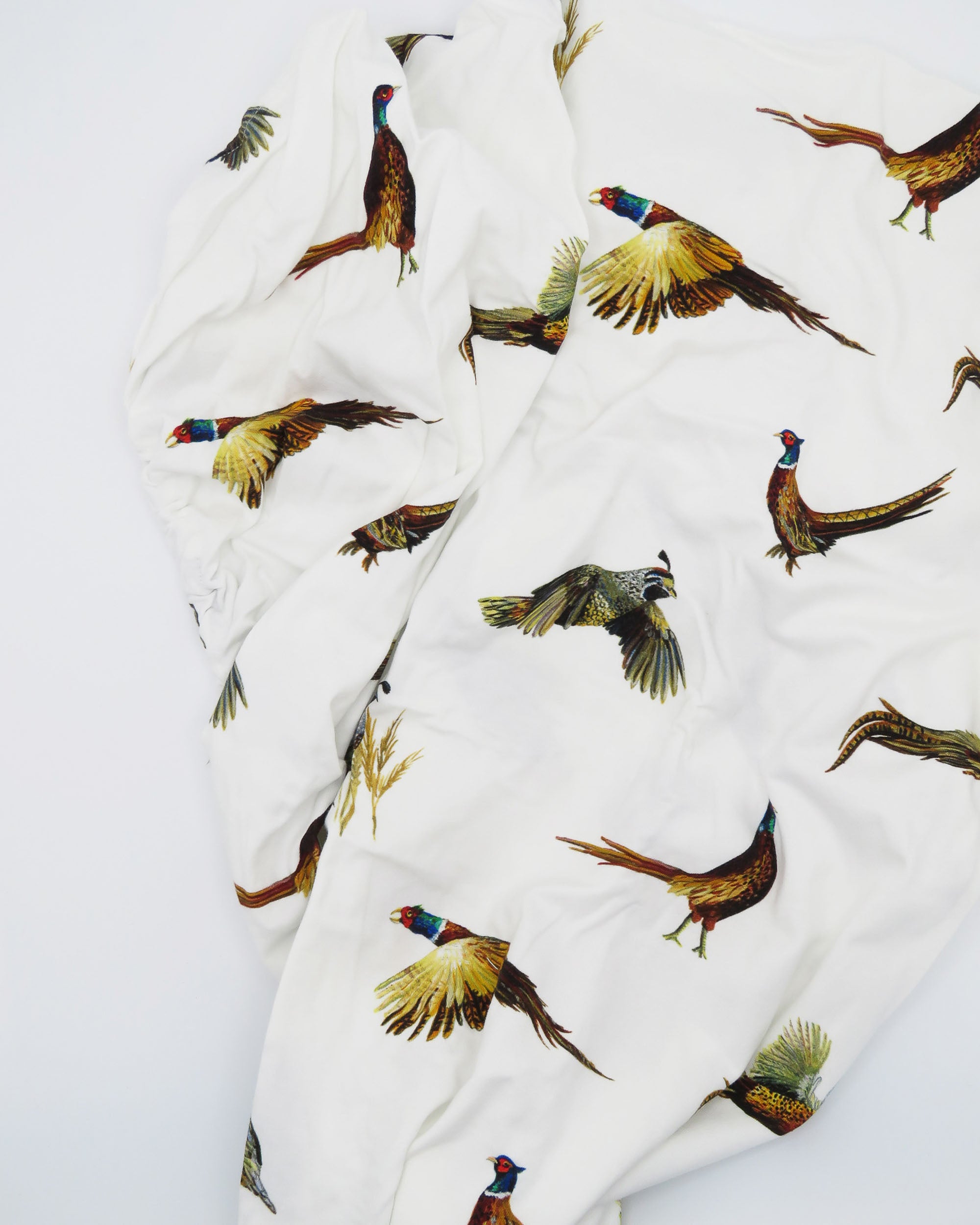 Soft cotton pheasant and quail print crib sheet for nursery