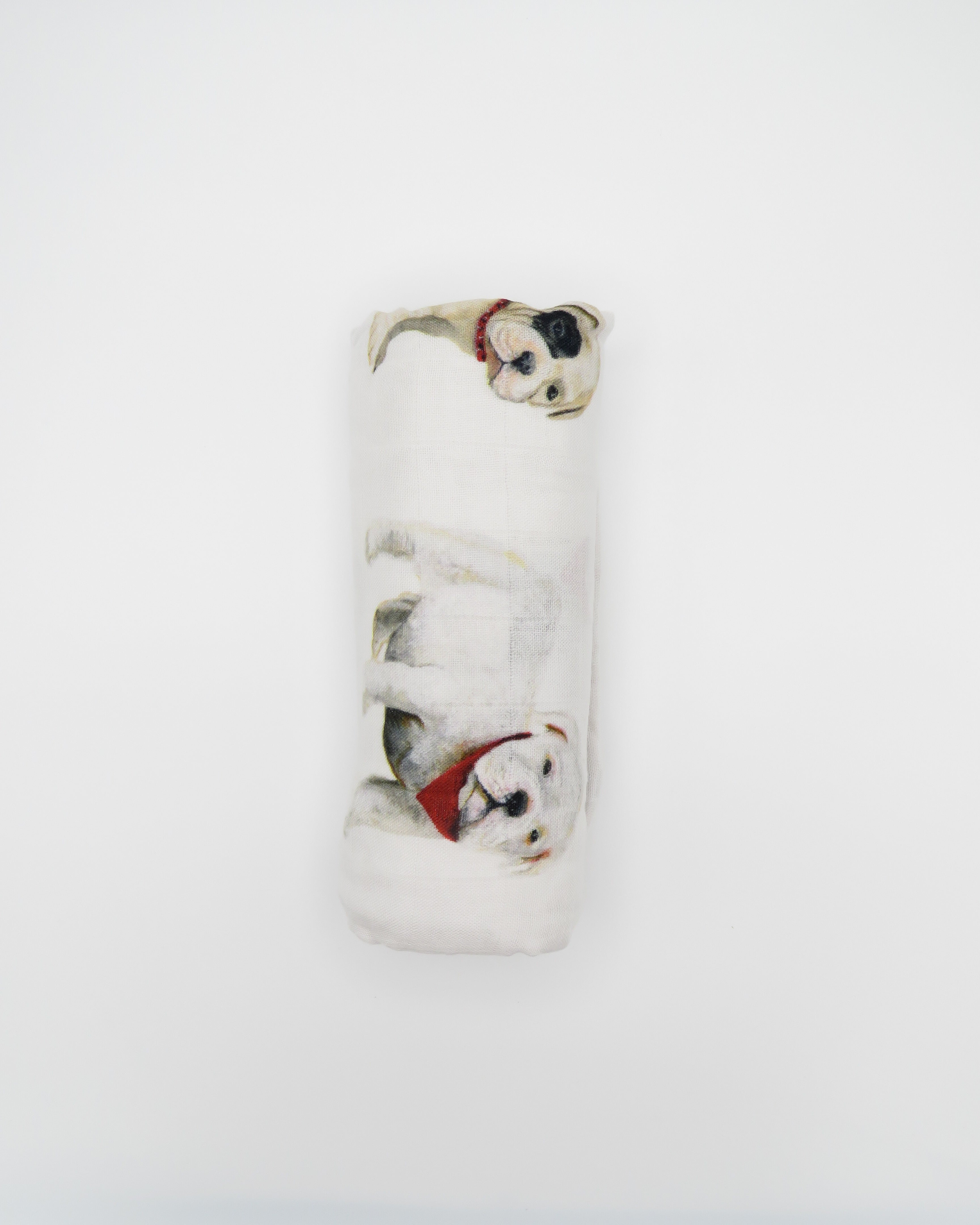 A unisex newborn swaddle with bulldog patterns.