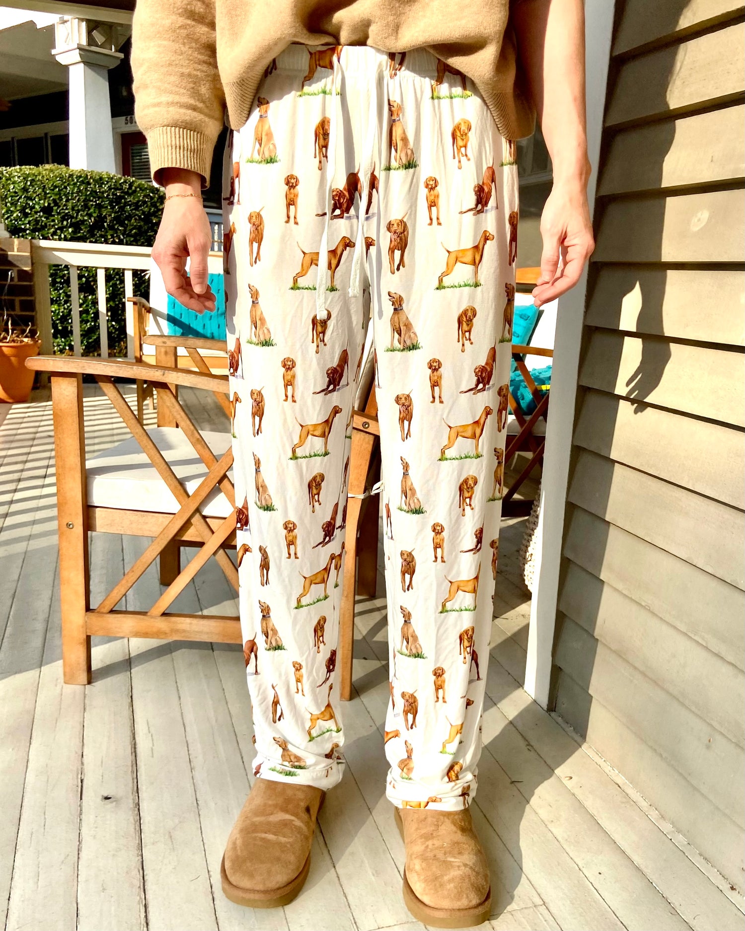 Unisex adult pajama pants with Vizsla dog print, made from breathable fabric for all-night comfort and cozy lounging.