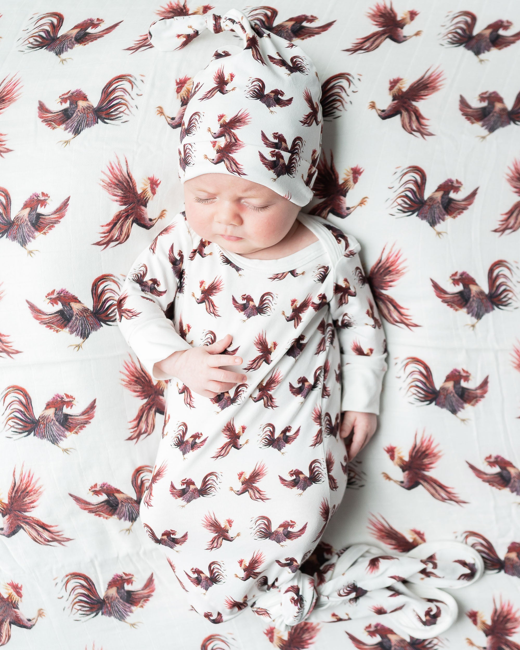 Gamecock print newborn gown and hat set for baby