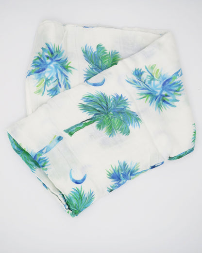 Blue Palmettos Baby Swaddle with Watercolor Palmetto Trees Design