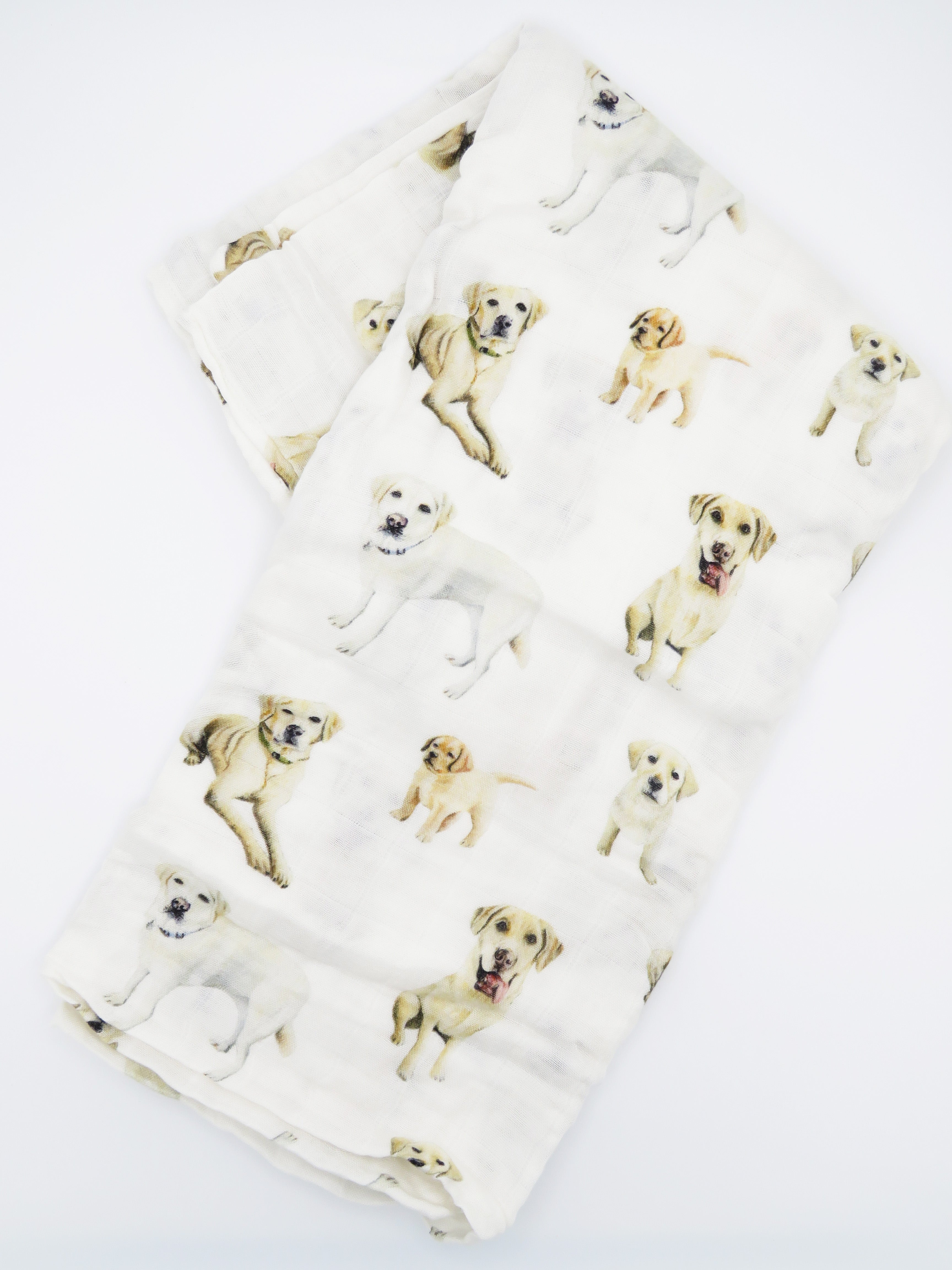 Yellow Labrador print baby swaddle soft and cozy nursery blanket