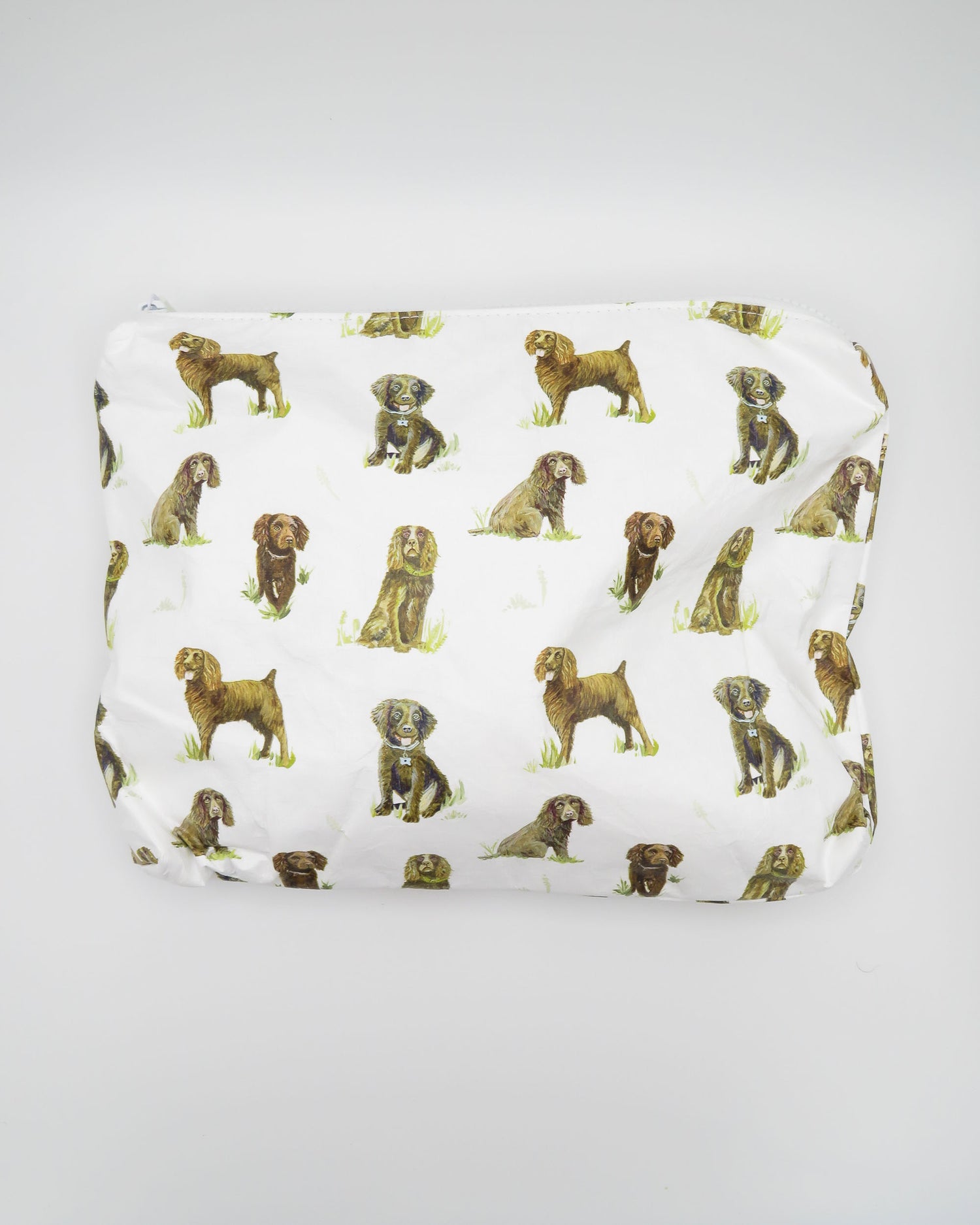 Beaufort Boykins print pouch made from white water-resistant material, ideal for travel or storage.