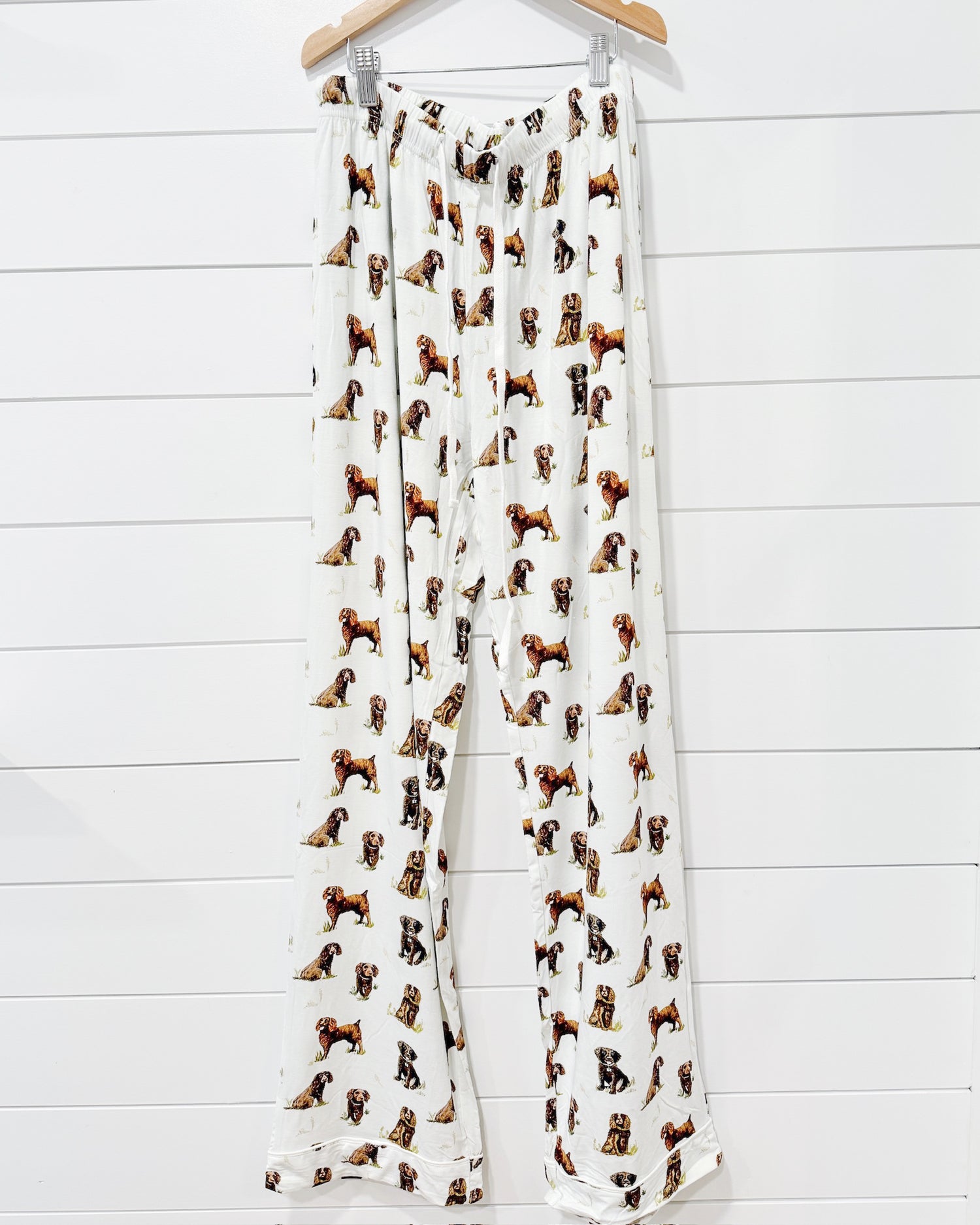 Beaufort Boykins unisex adult pajama pants printed on soft white fabric, made from a soft bamboo/spandex blend—perfect for sleepwear or loungewear.