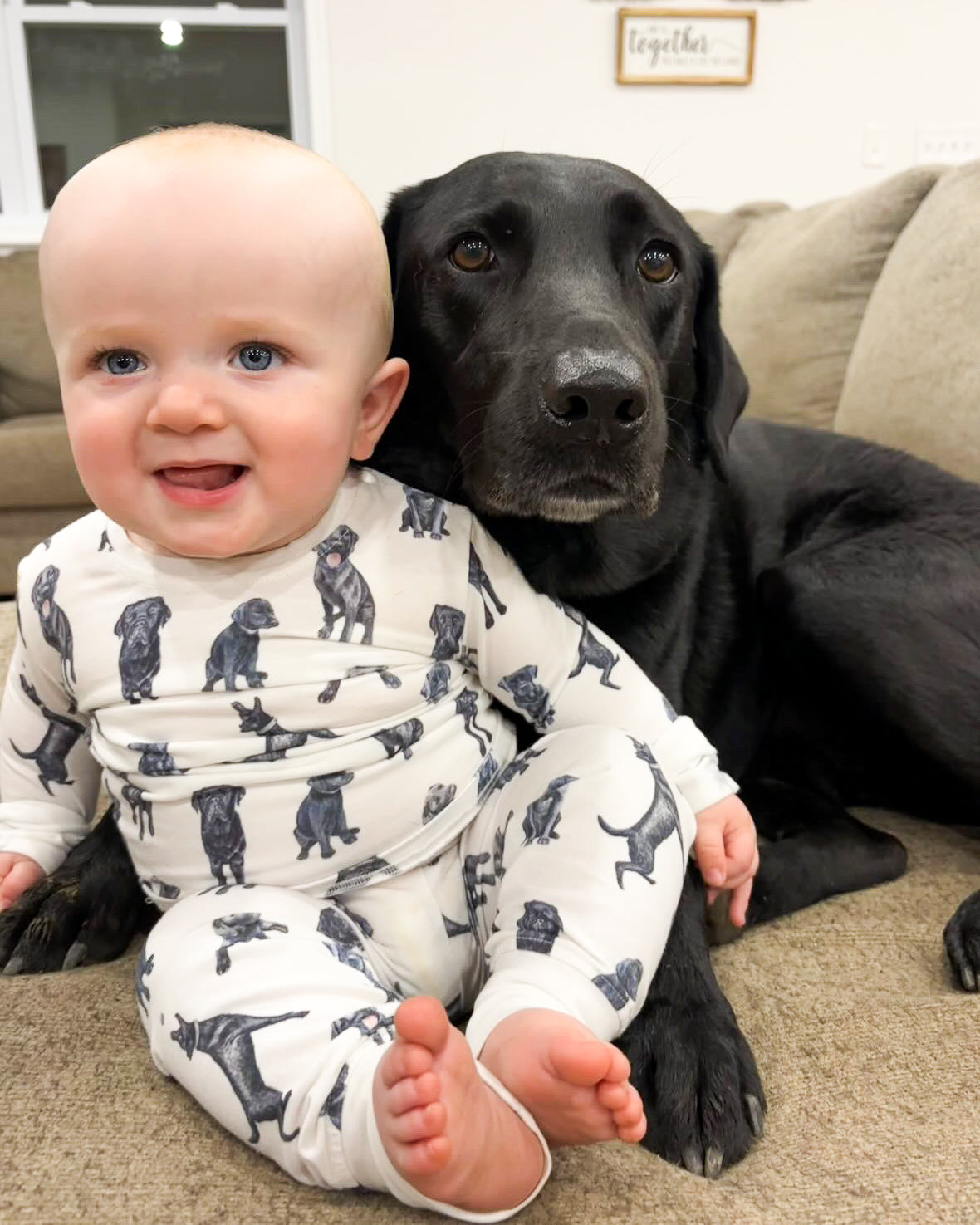 Soft and stretchy kids pajamas adorned with a cute Black Labs print, designed for comfort and durability, making them a favorite choice for little dog lovers