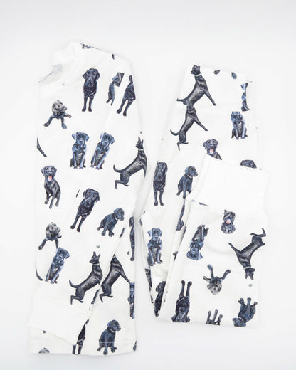 Soft and stretchy kids pajamas adorned with a cute Black Labs print, designed for comfort and durability, making them a favorite choice for little dog lovers