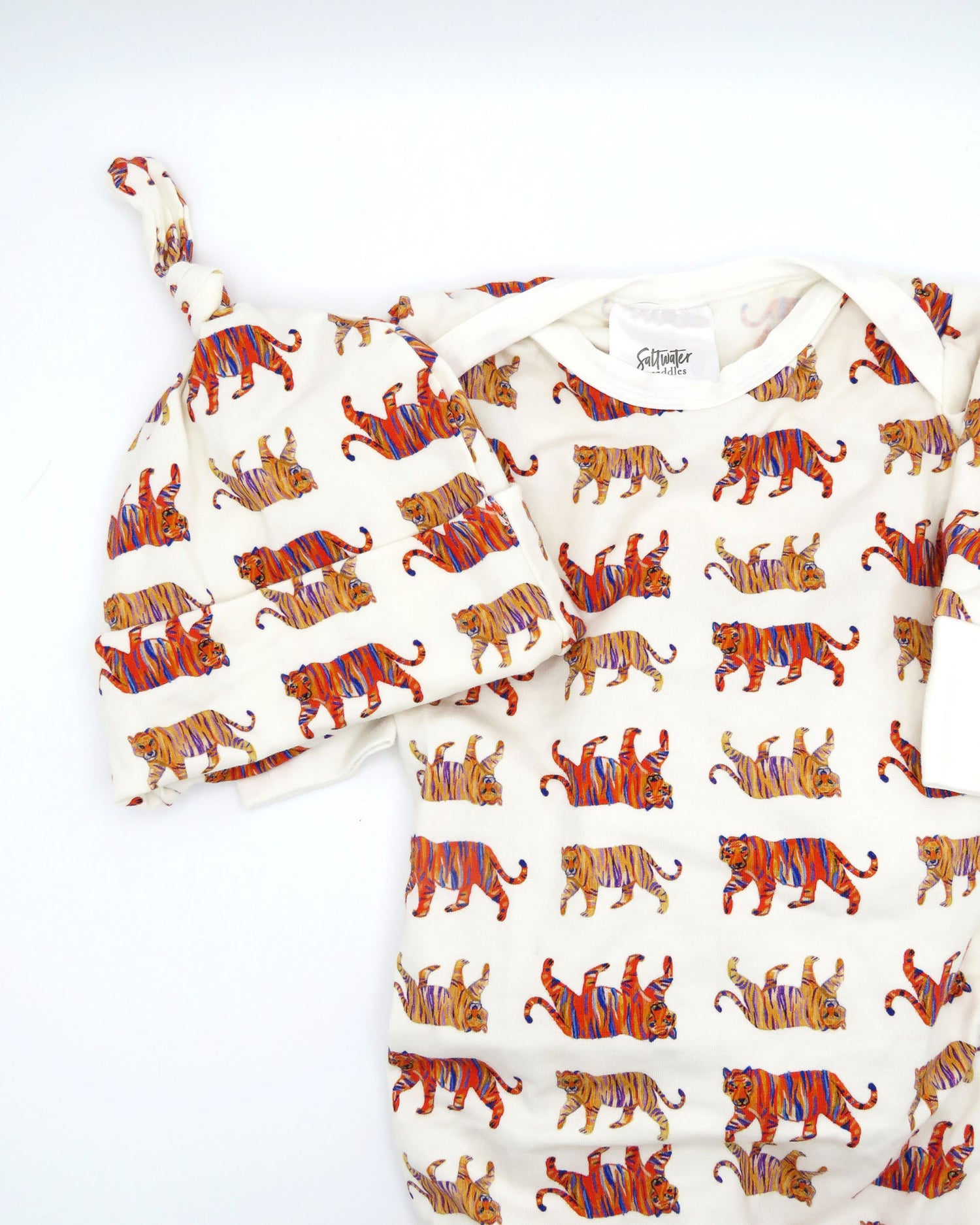 Complete Easy Tiger newborn gown and hat set for comfortable wear