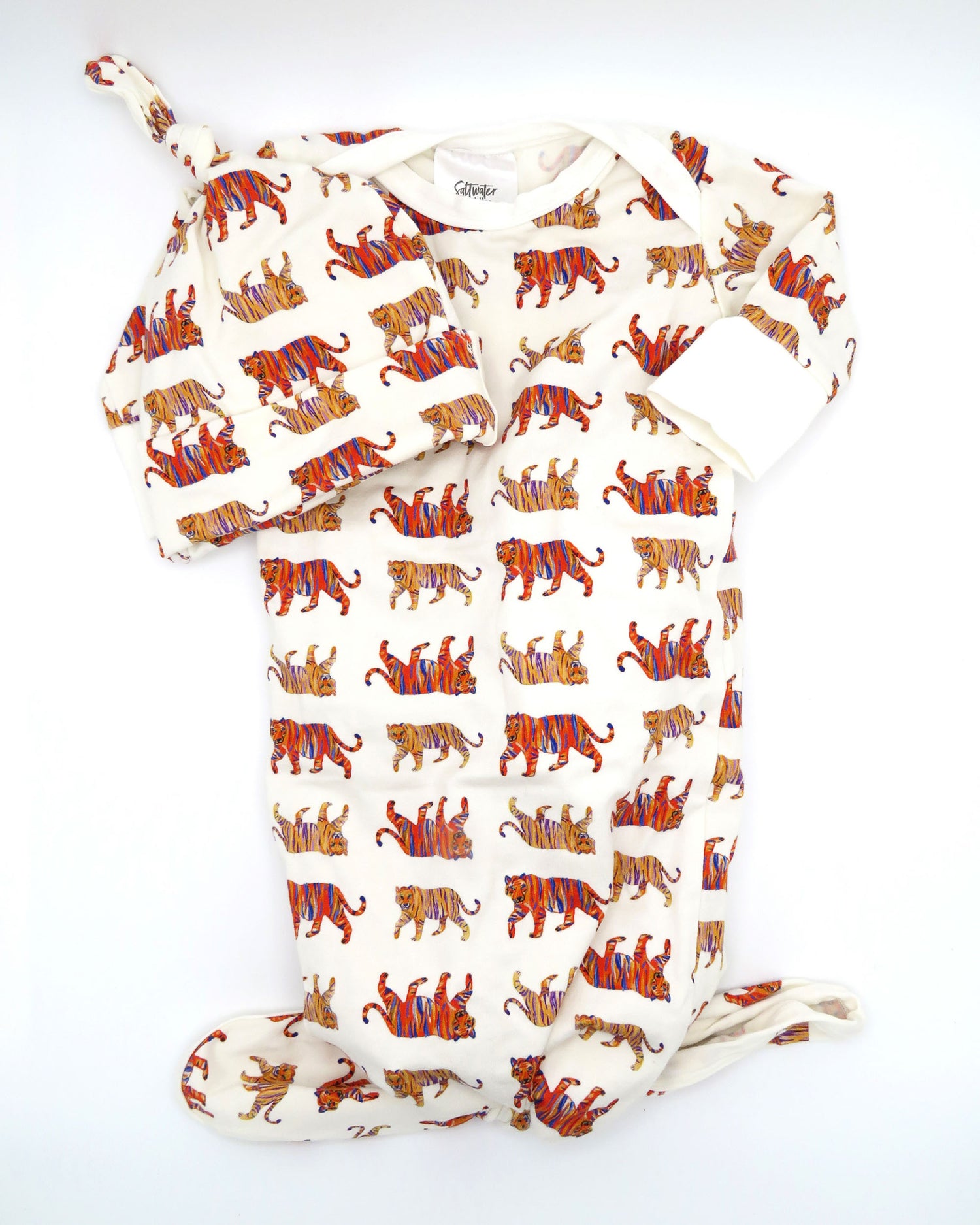 Complete Easy Tiger newborn gown and hat set for comfortable wear