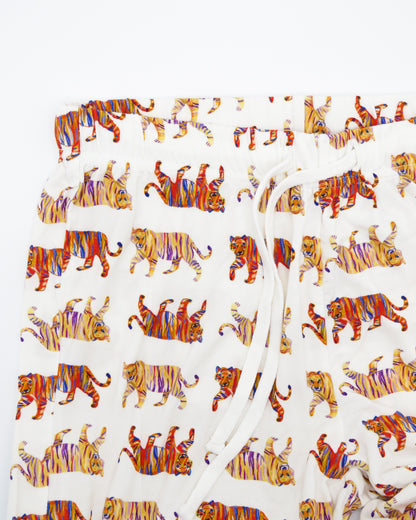 Sleepwear or loungewear - Soft, white, unisex easy tiger print pajama pants for adults.
