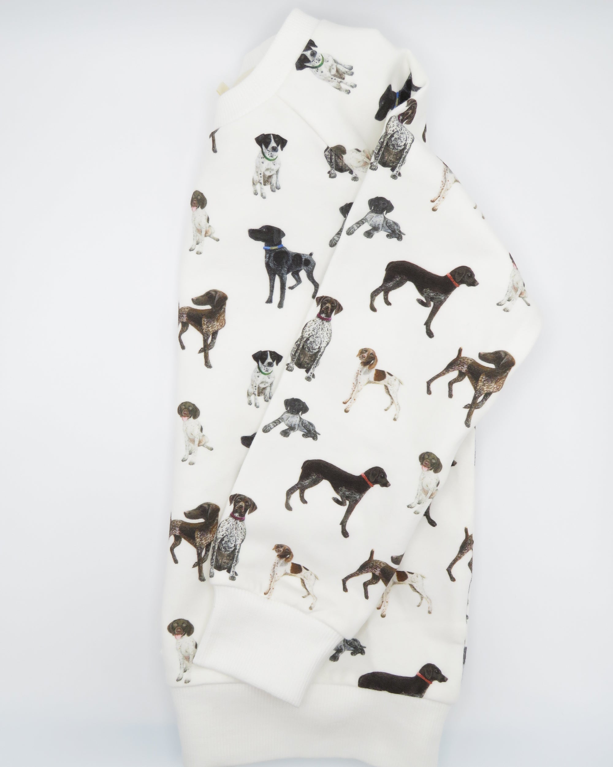 German Shorthaired Pointer print drop sleeve sweatshirt for kids printed on soft white, comfy fabric. Perfect for indoors and outdoors.