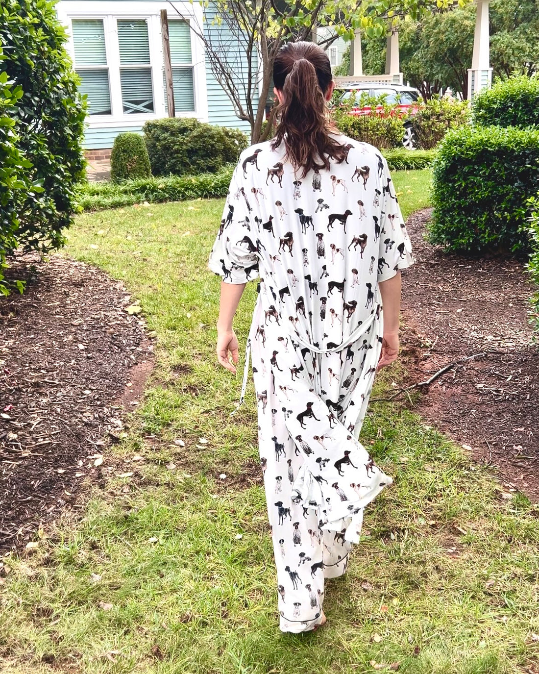 Luxurious soft GSP print robe for women showcasing 3/4 sleeves. perfect for dog lovers
