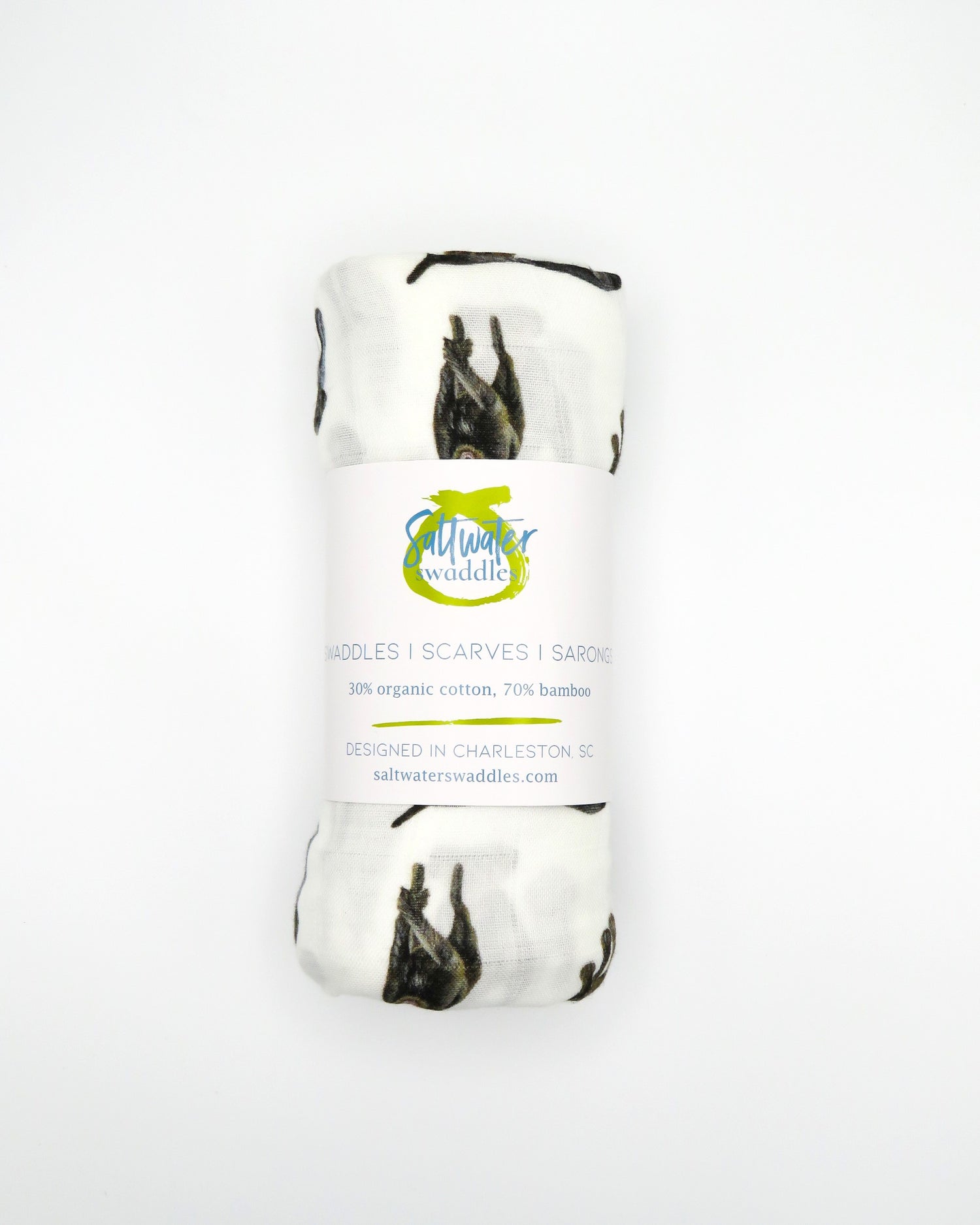 Unisex baby swaddle blanket featuring German Wirehaired Pointers printed on soft white fabric, ideal for newborn comfort and nursery use.