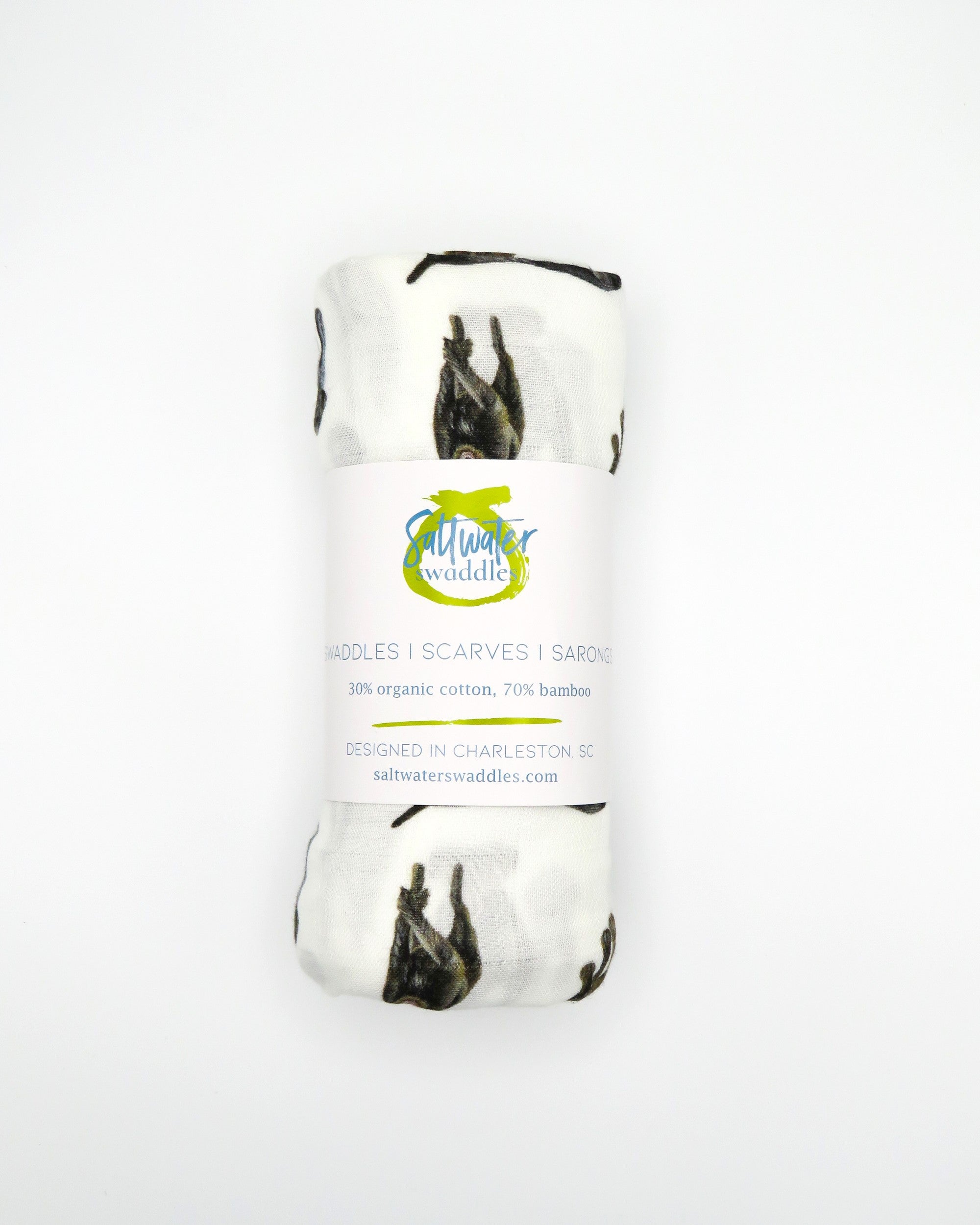 Unisex baby swaddle blanket featuring German Wirehaired Pointers printed on soft white fabric, ideal for newborn comfort and nursery use.