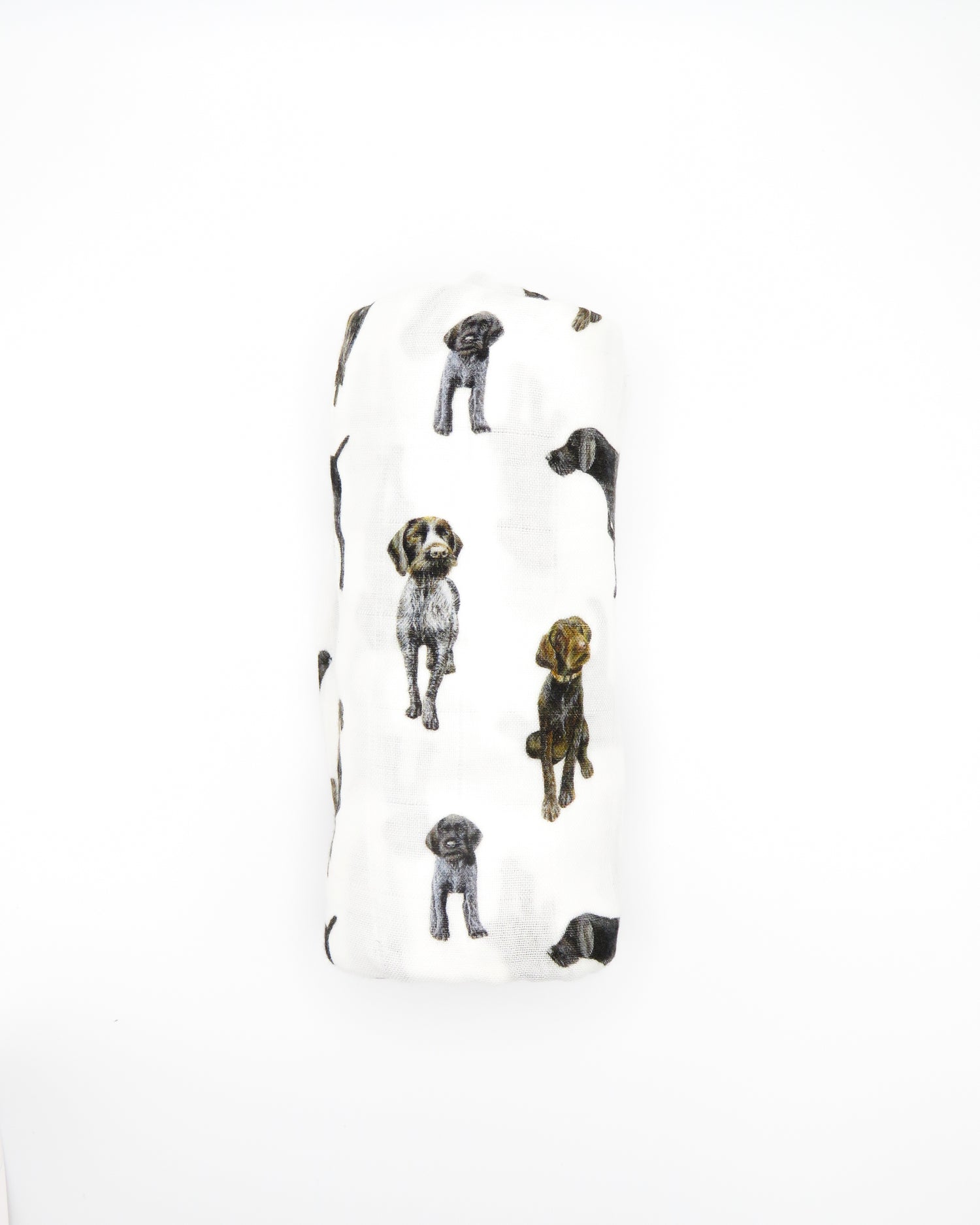 Unisex baby swaddle blanket featuring German Wirehaired Pointers printed on soft white fabric, ideal for newborn comfort and nursery use