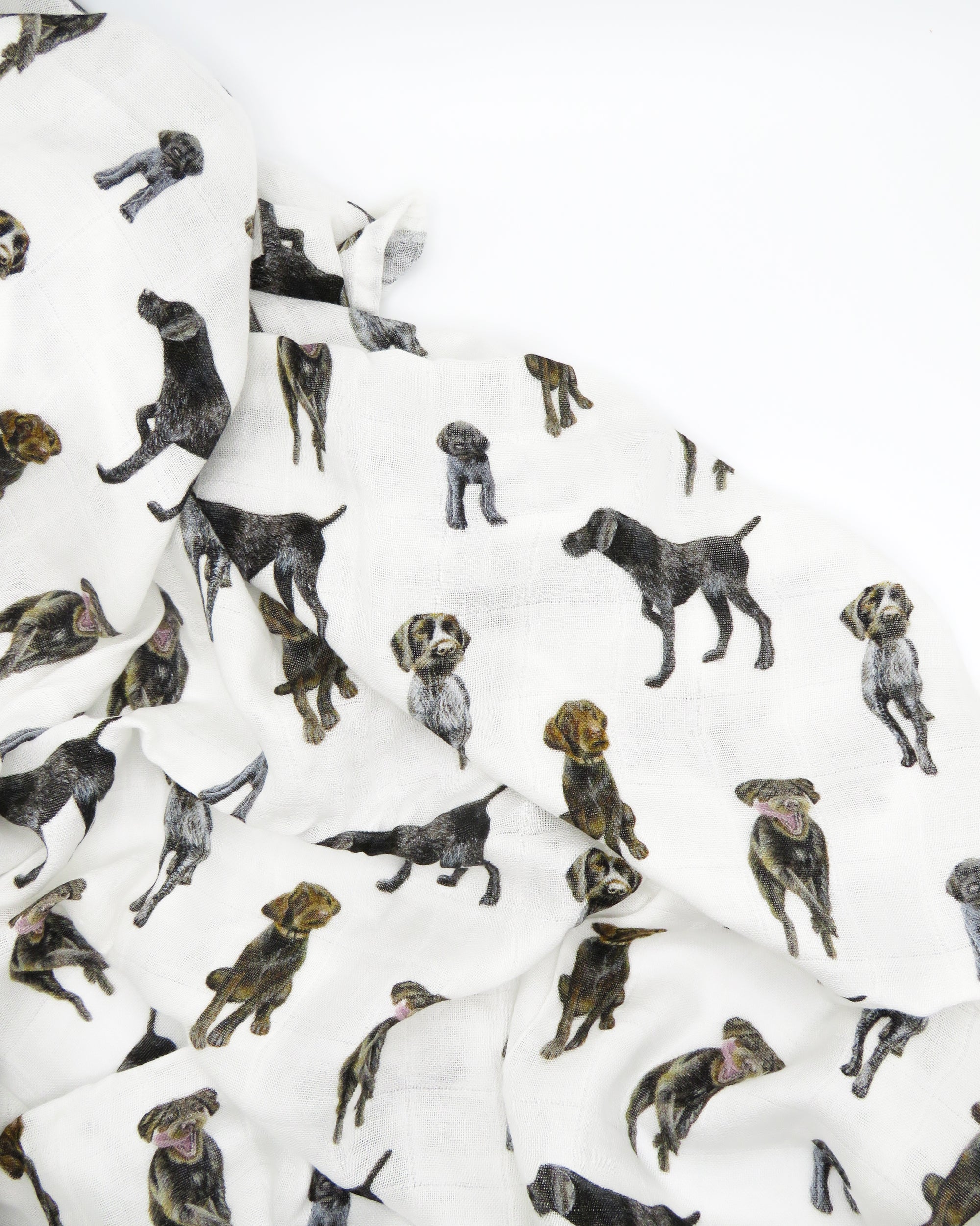 Unisex baby swaddle blanket featuring German Wirehaired Pointers printed on soft white fabric, ideal for newborn comfort and nursery use