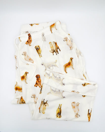 Unisex loungewear pants featuring golden retriever dog pattern perfect for dog lovers