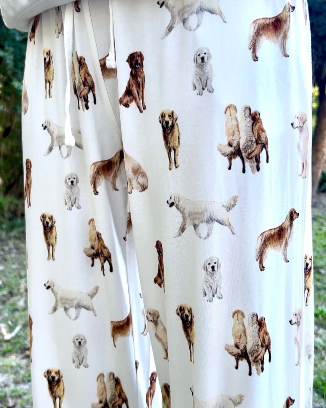 Unisex loungewear pants featuring golden retriever dog pattern perfect for golden dog lovers