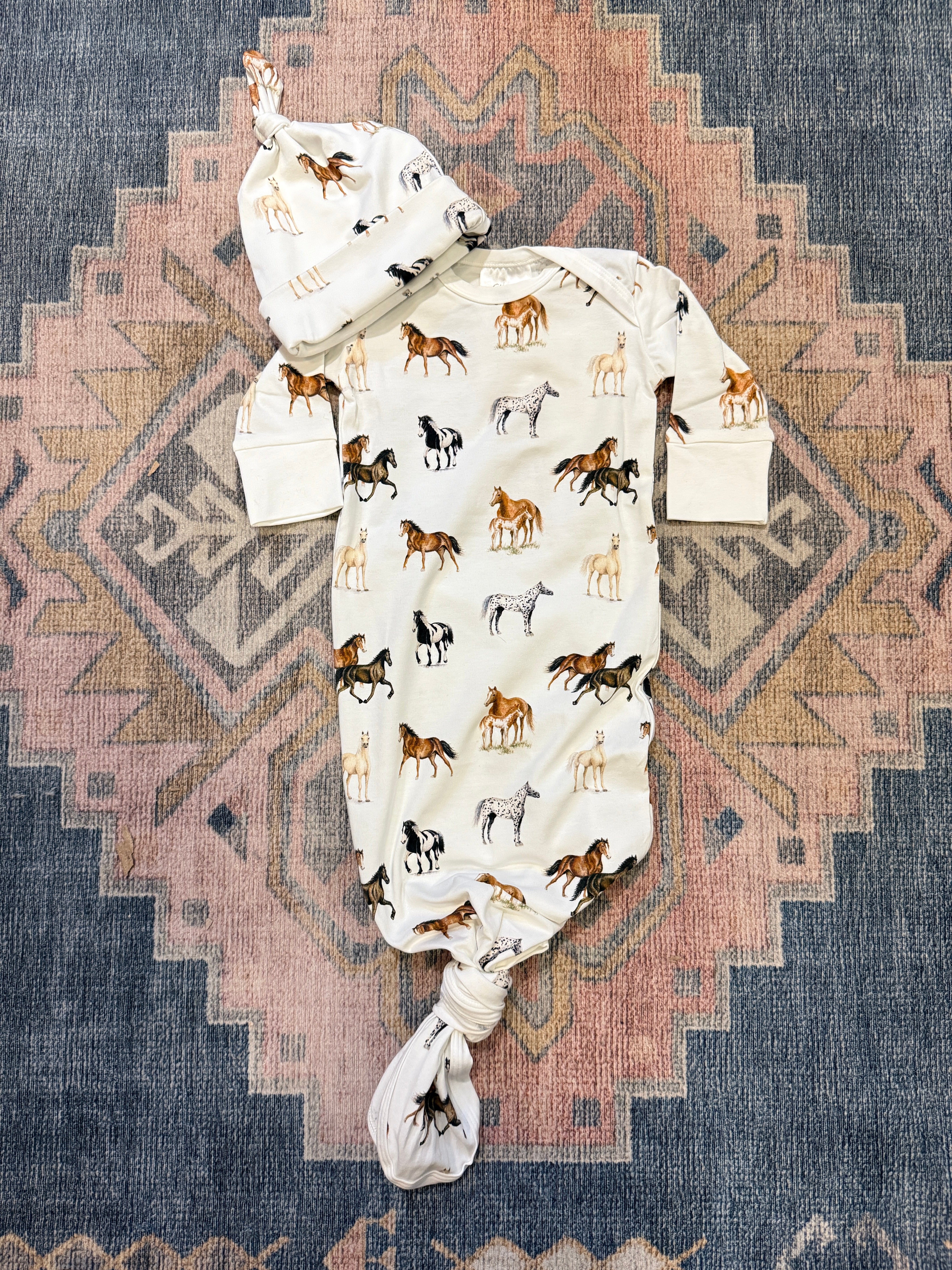 Harbor Horses Newborn Gown and Hat Set – Soft, Stylish, and