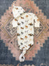 Harbor Horses Newborn Gown and Hat set printed on soft white fabric, featuring a charming harbor horses pattern. This cozy newborn outfit includes a matching hat and gown, making it a newborn’s new favorite and a perfect addition to your hospital bag.