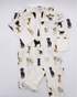 A convertible zip footies for babies, featuring an all-over print of black, chocolate and yellow labs. Displayed flat on a white background.