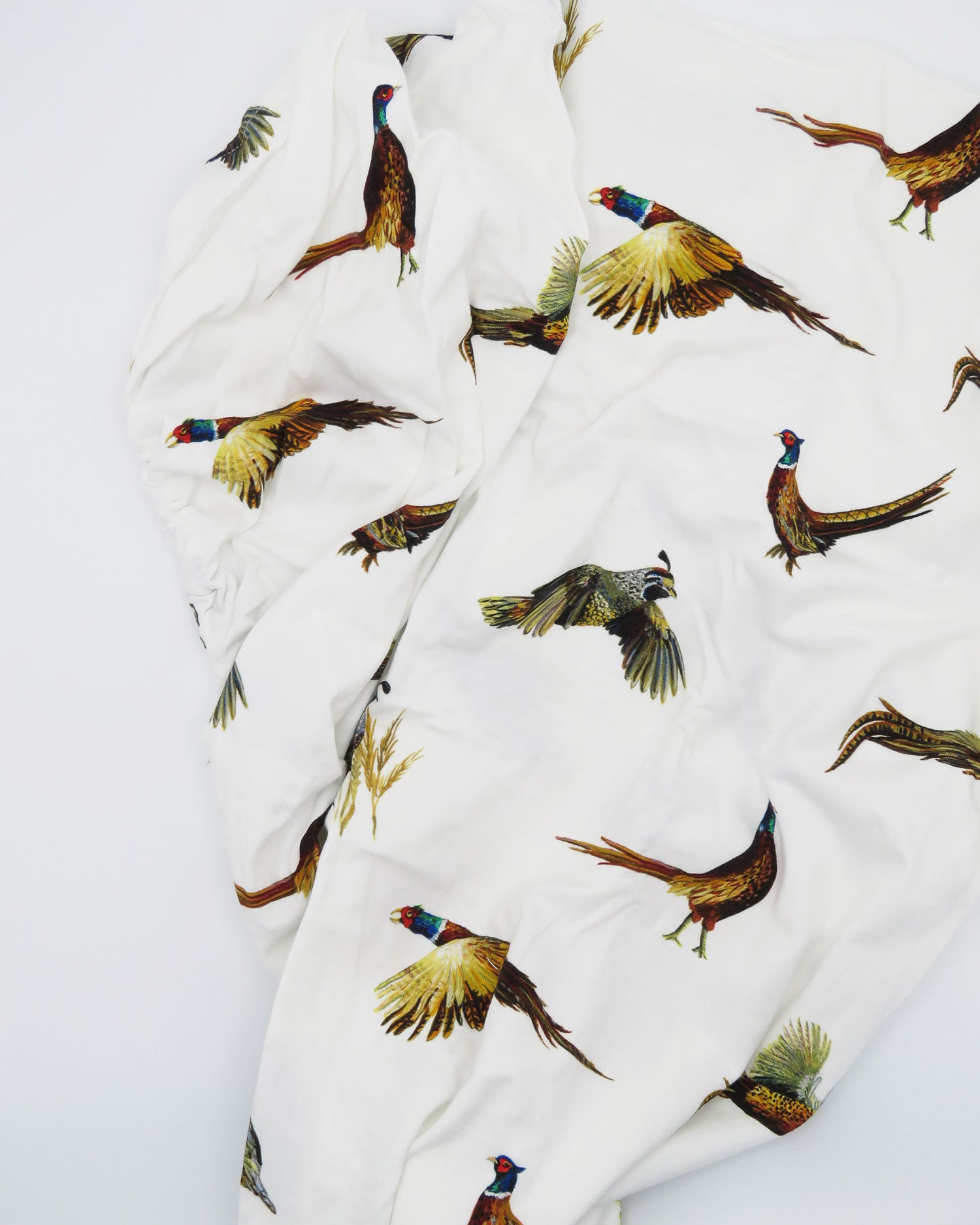 Soft cotton pheasant and quail print crib sheet for nursery