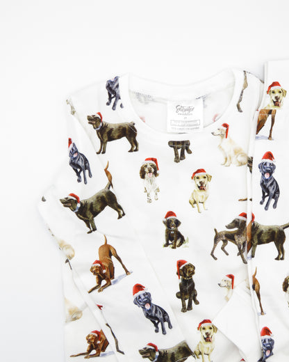 Comfortable and stylish Santa dog pajamas for festive sleepwear or loungewear.