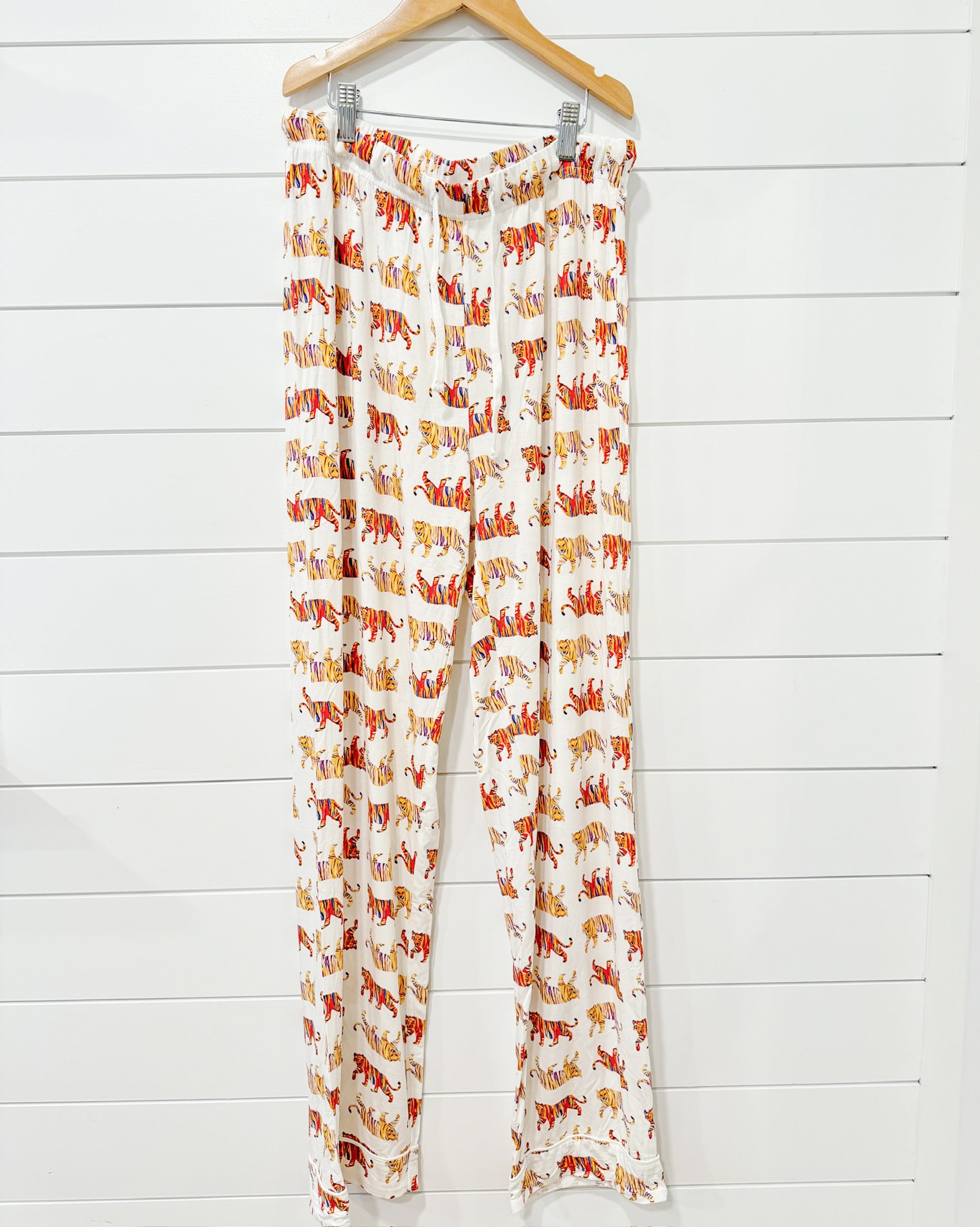 Sleepwear or loungewear - Soft, white, unisex easy tiger print pajama pants for adults