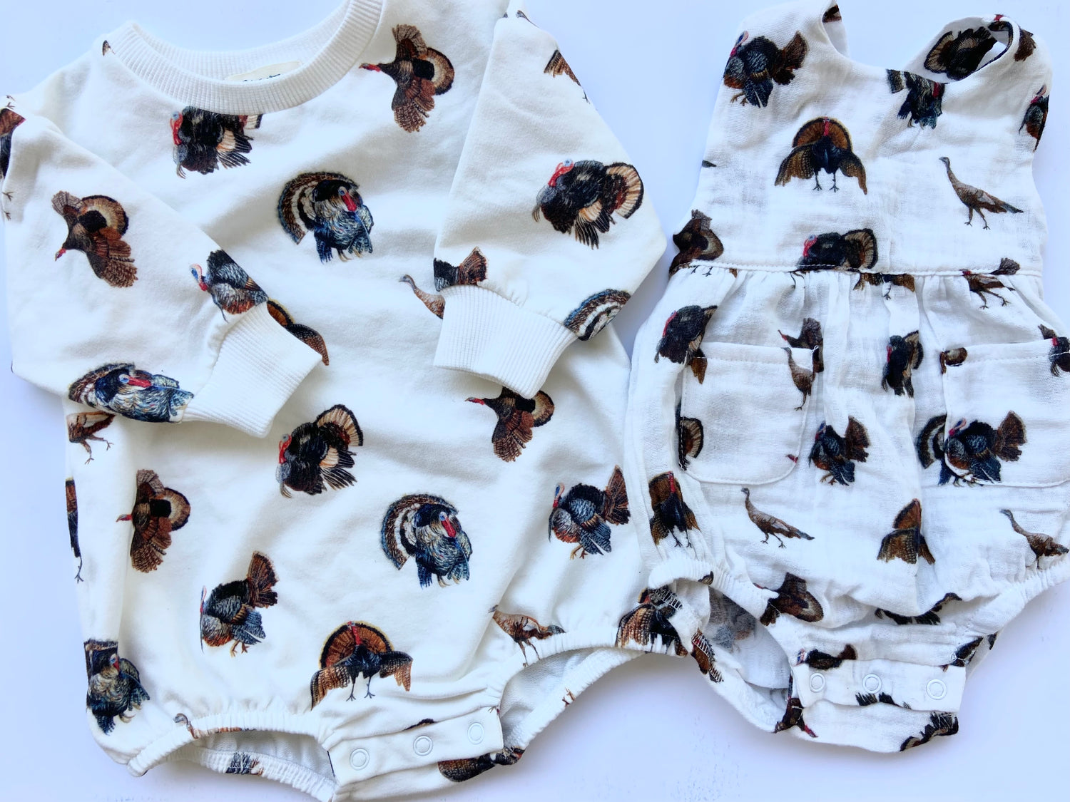 Close-up of soft organic fabric used in the Turkey Trot sweatshirt romper