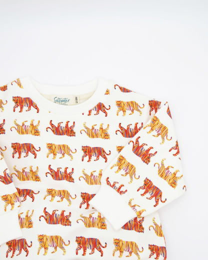 Comfortable Kids Sweatshirt Romper with Easy Tiger Design