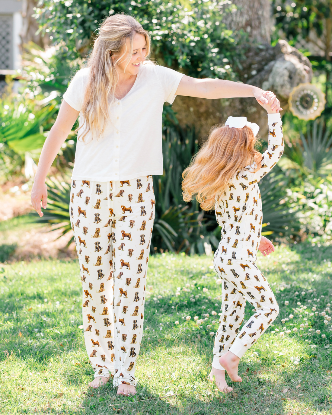 Beaufort Boykins unisex adult pajama pants printed on soft white fabric, made from a soft bamboo/spandex blend—perfect for sleepwear or loungewear.