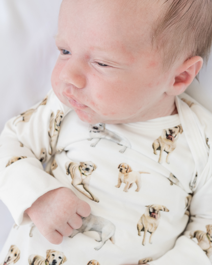 Yellow Labrador Print Newborn Outfit &amp; Hat – Soft, Comfy, and Perfect for Your Baby
