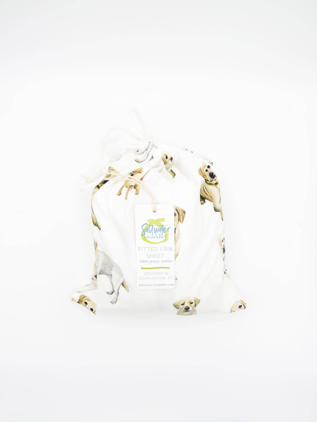 Printed on premium 100% soft white Cotton, Yellow Lab Print Crib Sheet for Nursery Bedding.