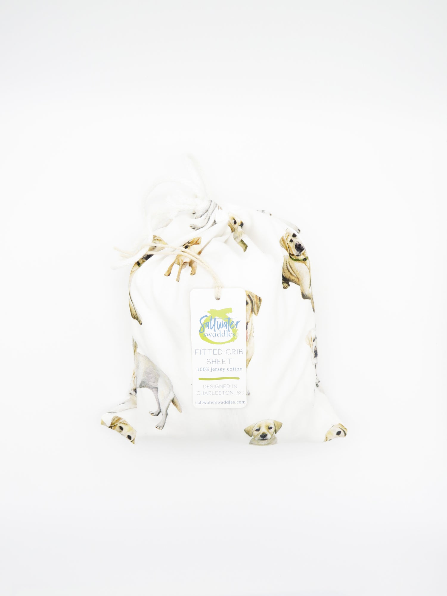 Printed on premium 100% soft white Cotton, Yellow Lab Print Crib Sheet for Nursery Bedding.