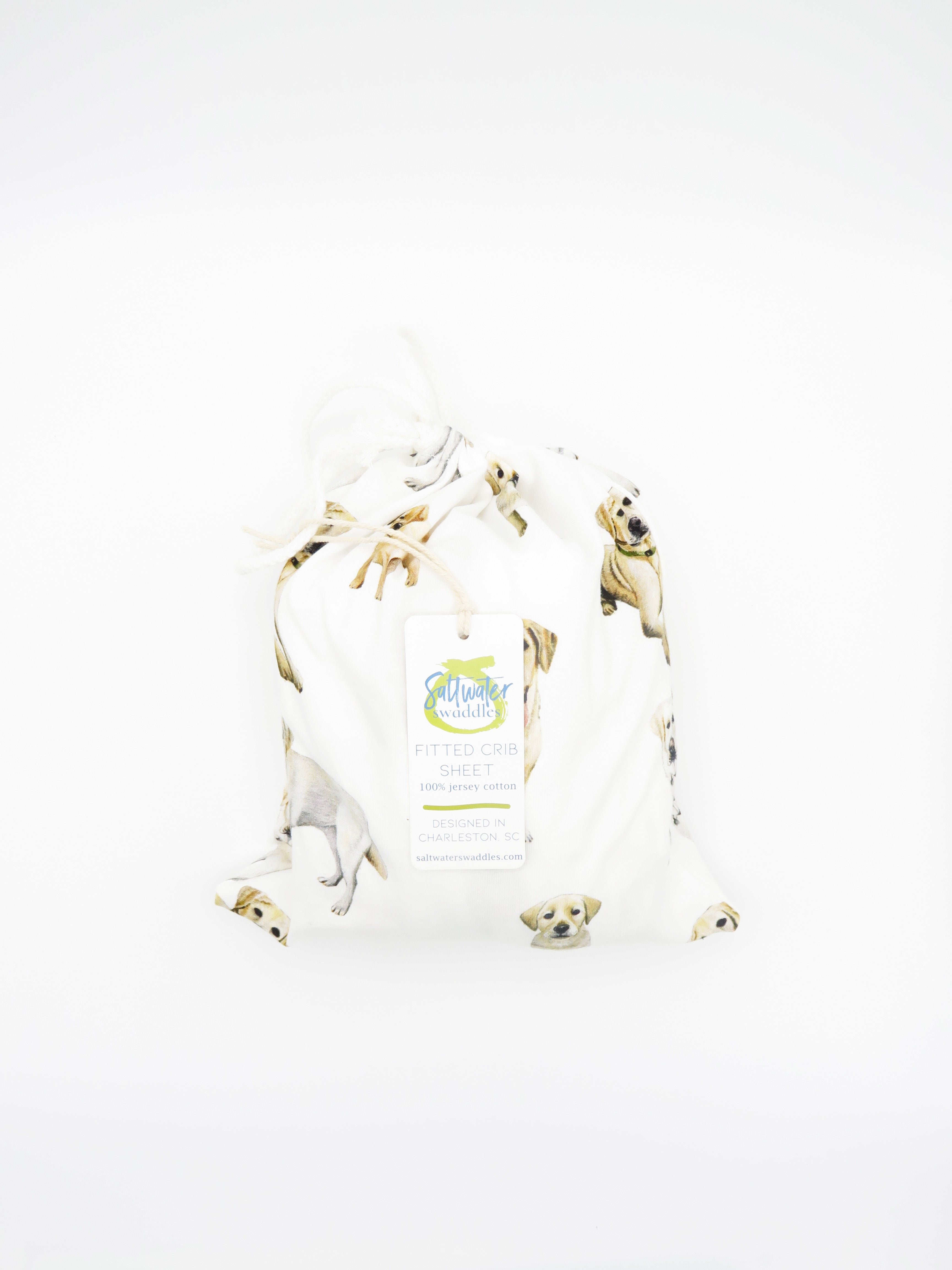 Printed on premium 100% soft white Cotton, Yellow Lab Print Crib Sheet for Nursery Bedding.