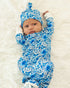 Charming Chinoiserie print newborn gown with matching hat for babies