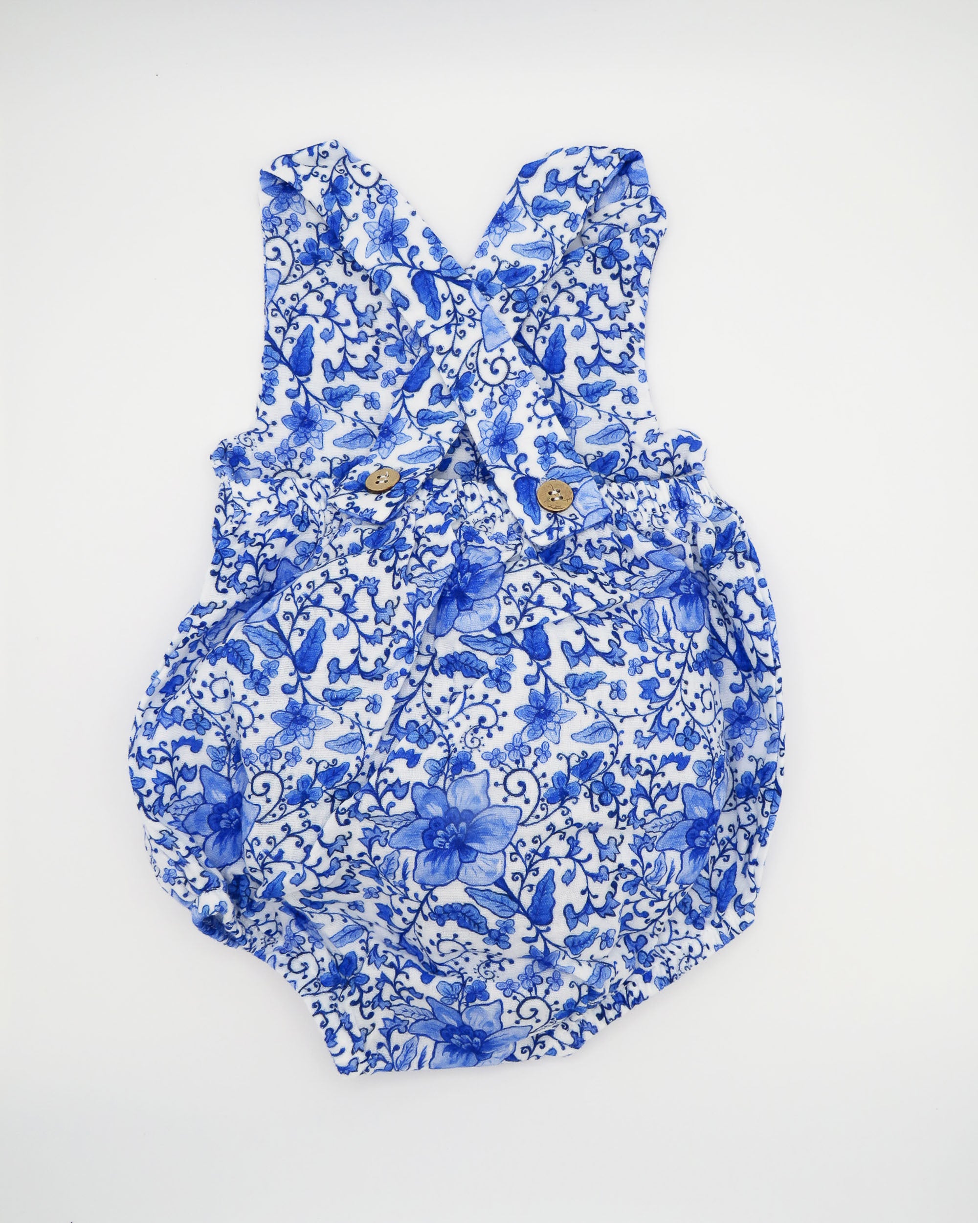Charming Chinoiserie kids sunsuit in organic cotton with southern floral pattern