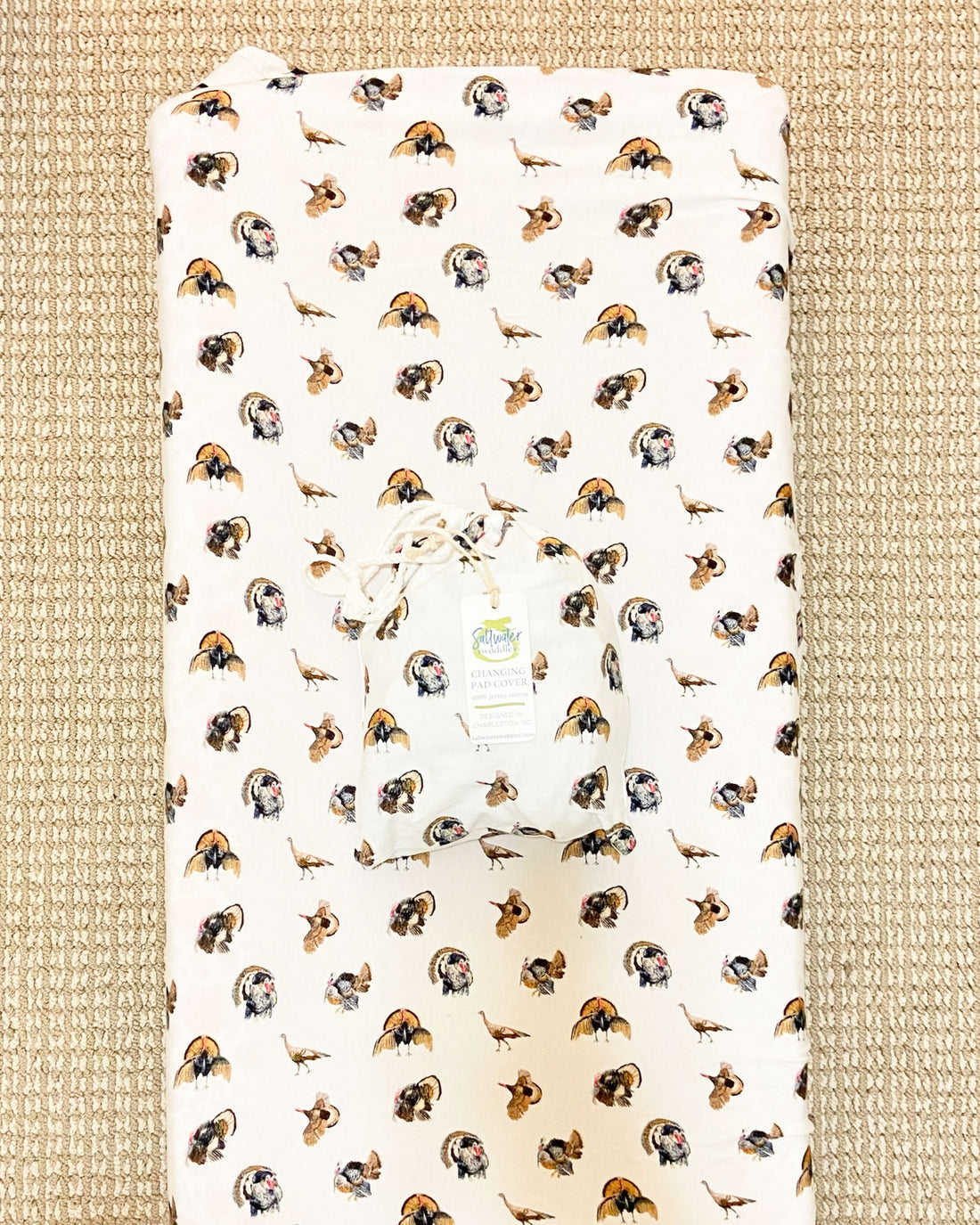 Turkey Trot print changing pad cover for baby - soft and comfy nursery essential